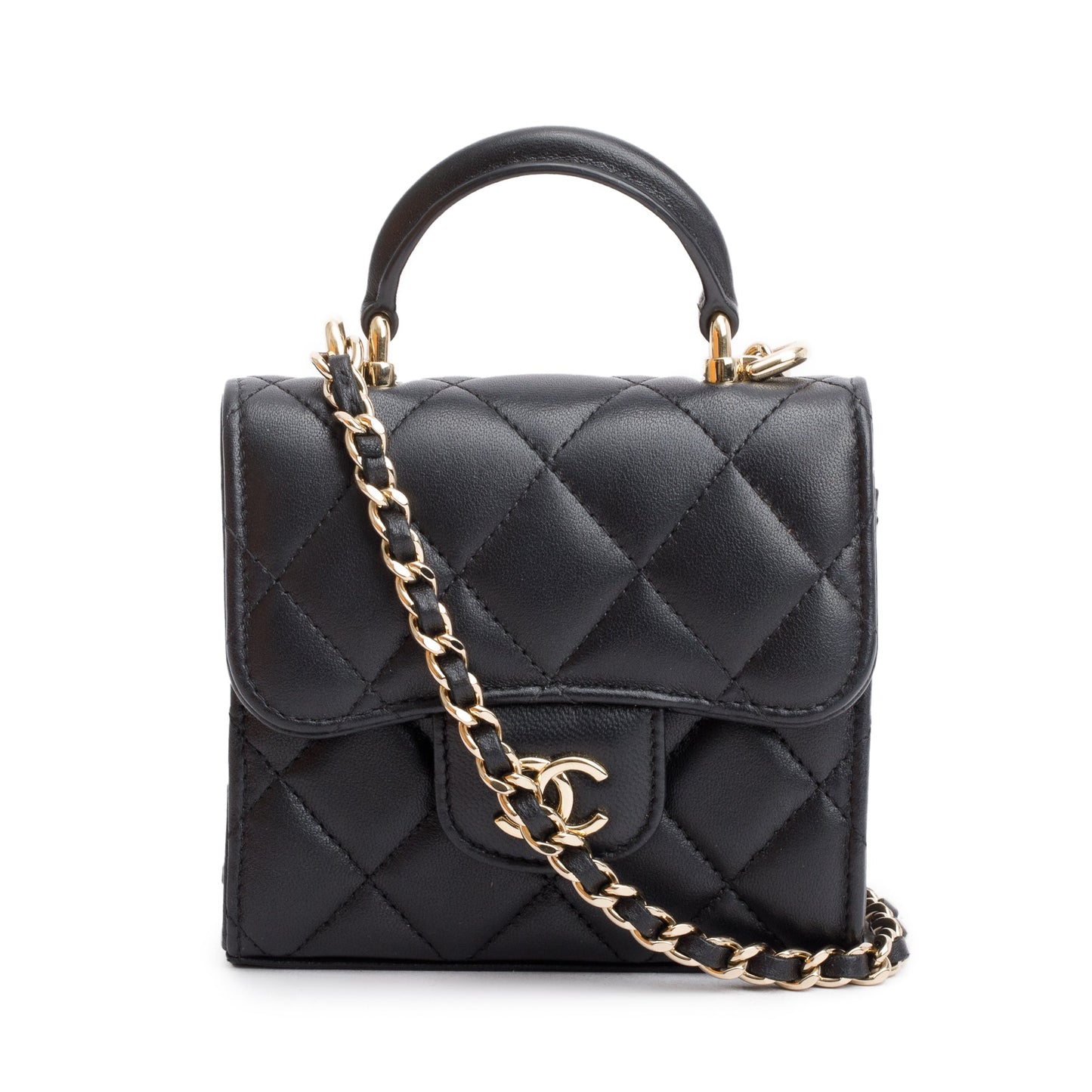 Chanel Quilted Top Handle on Leather Lambskin Black Travel Bag