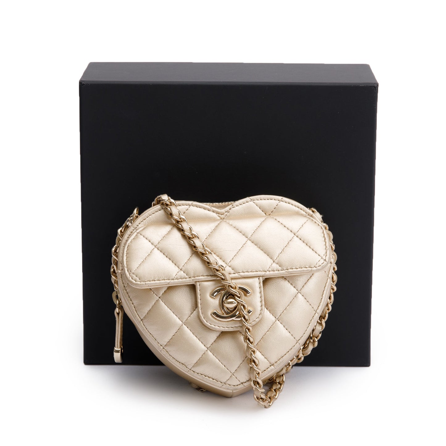 Chanel CC Love Heart Leather Lambskin Gold Travel Bag