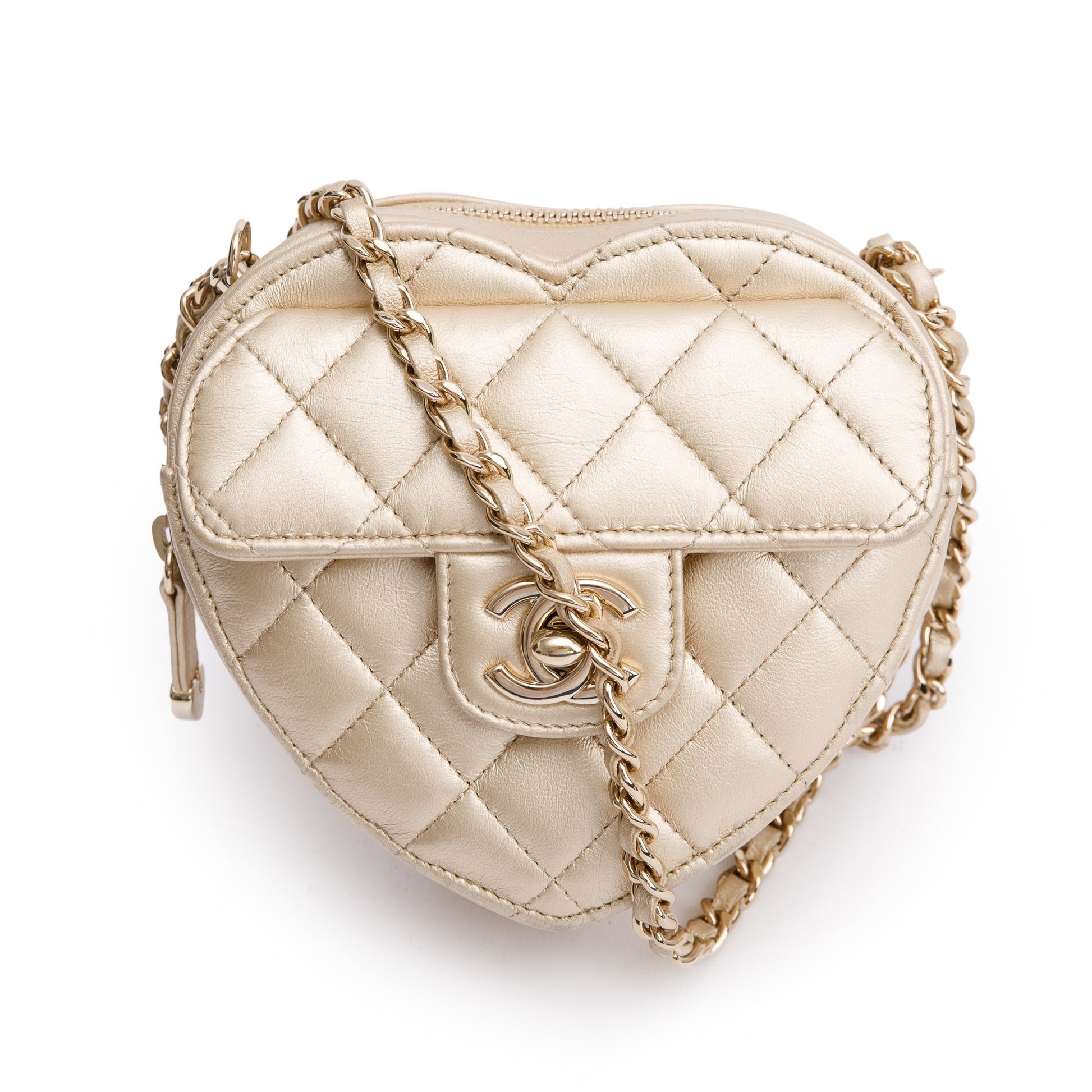 Chanel CC Love Heart Leather Lambskin Gold Travel Bag