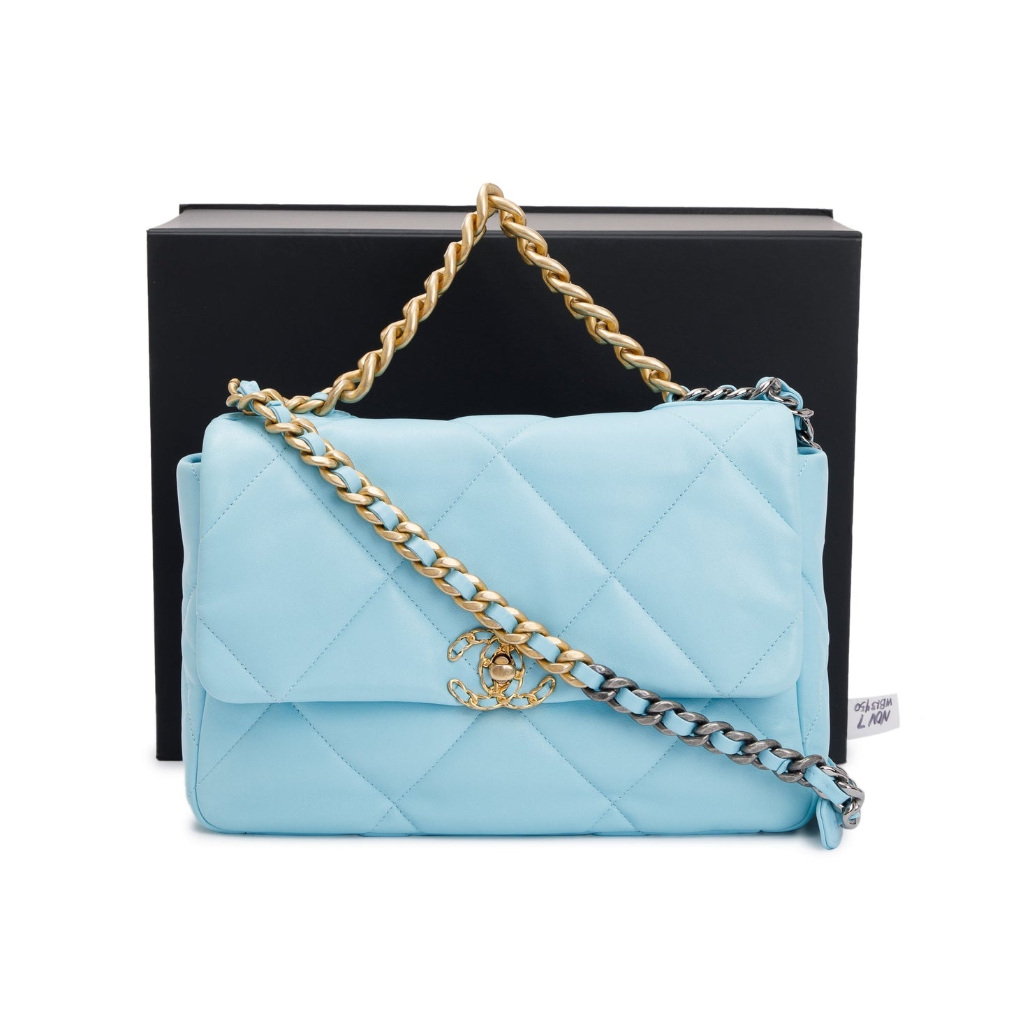Chanel Light 19 Flap Leather Lambskin Blue Travel Bag