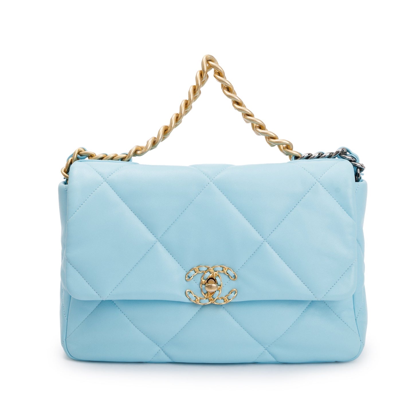 Chanel Light 19 Flap Leather Lambskin Blue Travel Bag