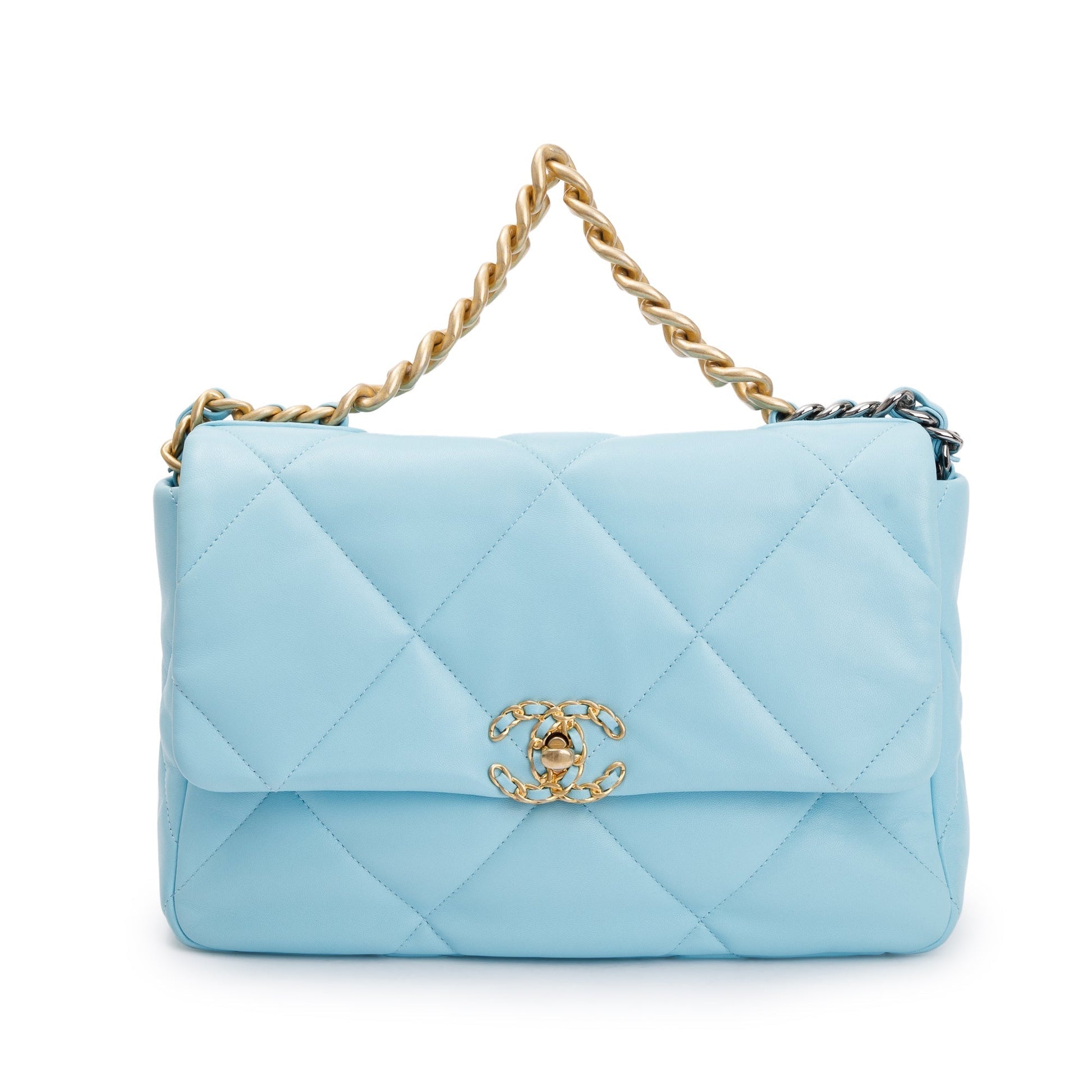 Chanel Light 19 Flap Leather Lambskin Blue Travel Bag