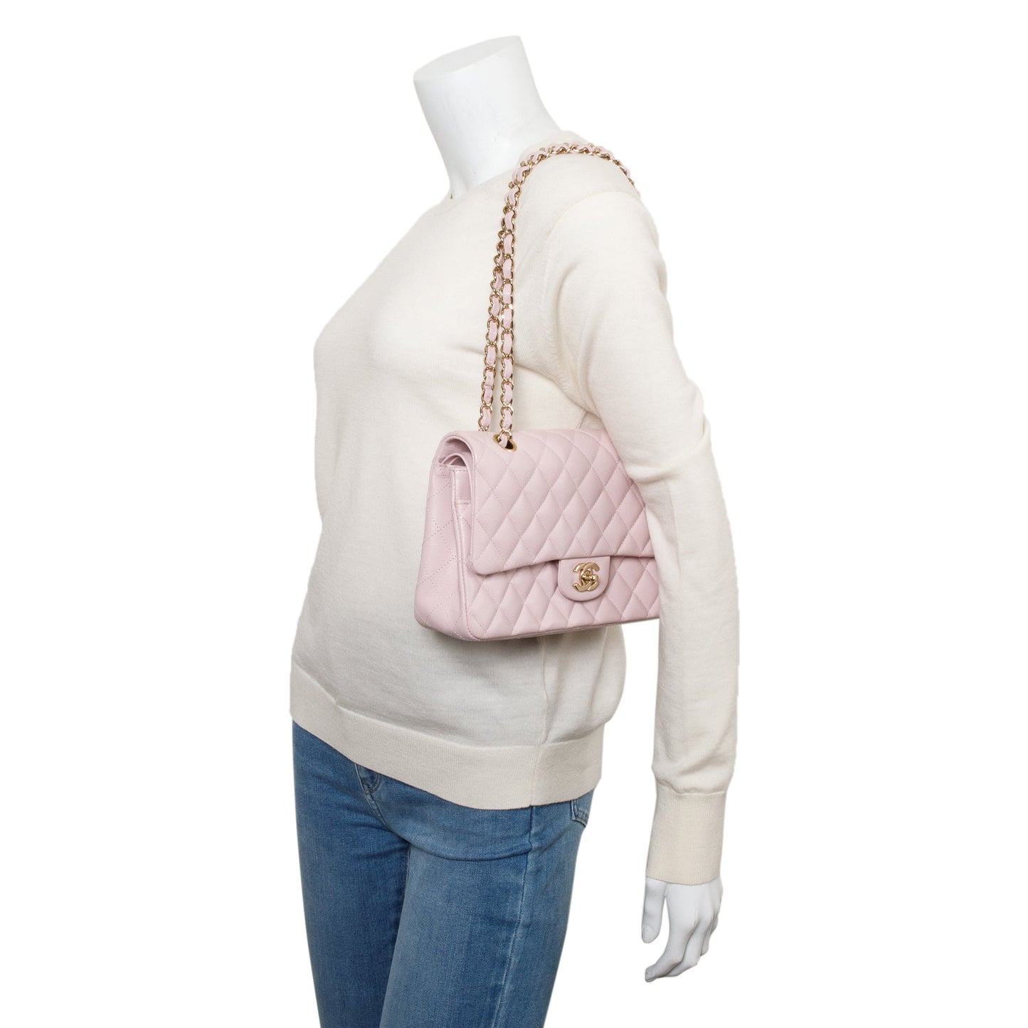 Chanel Caviar Classic Double Classic Flap Leather Pink Travel Bag