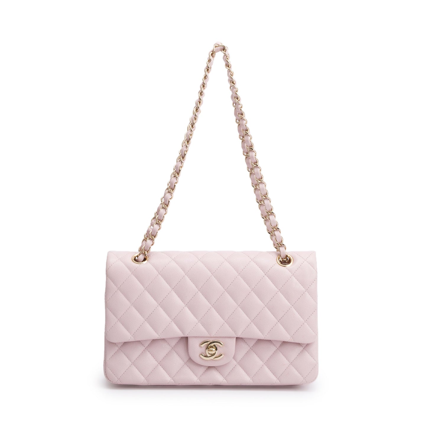 Chanel Caviar Classic Double Classic Flap Leather Pink Travel Bag