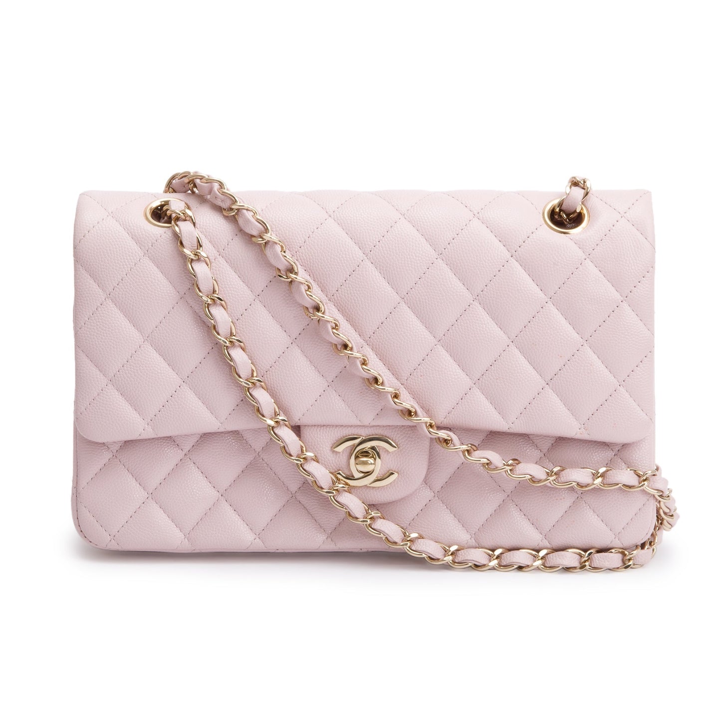 Chanel Caviar Classic Double Classic Flap Leather Pink Travel Bag