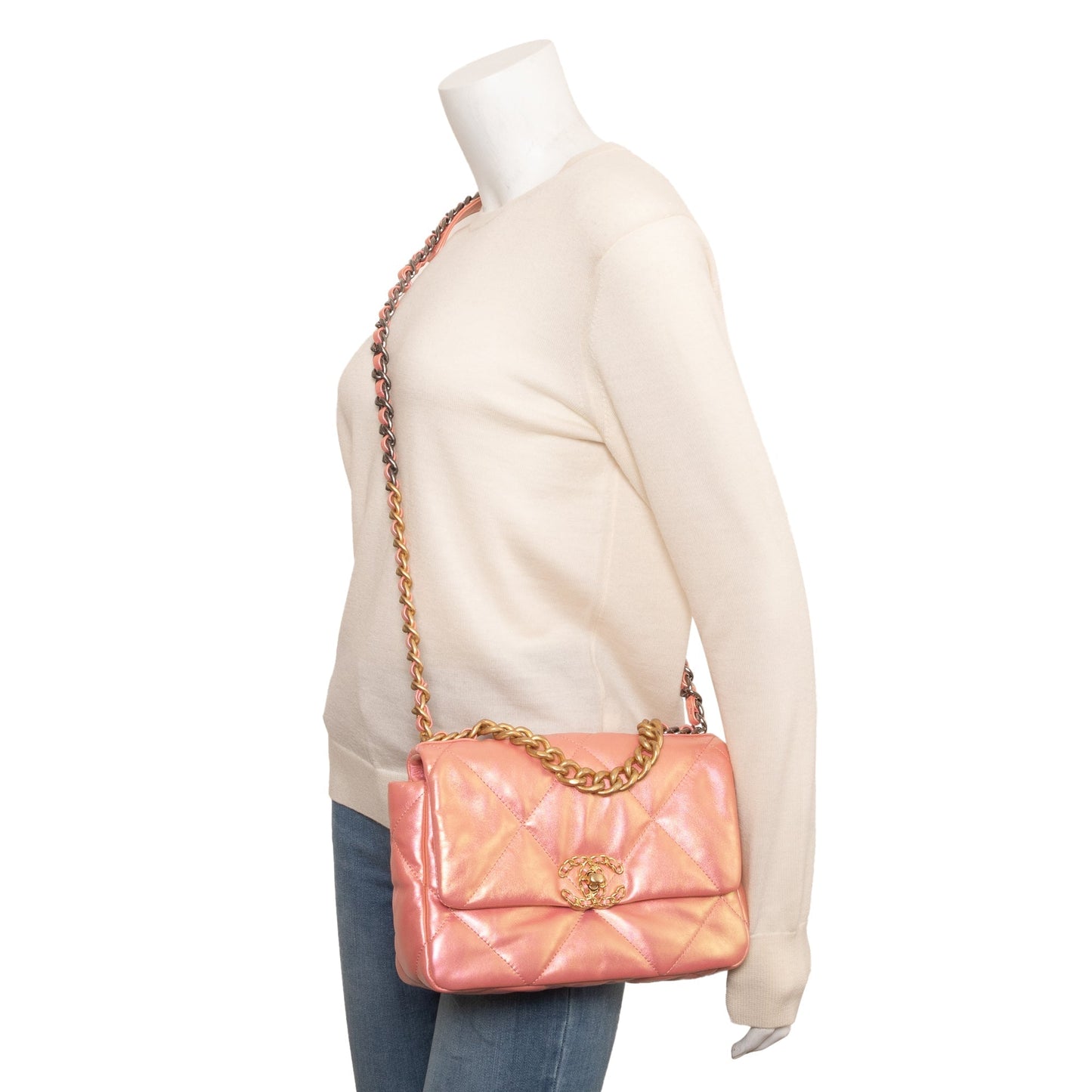 Chanel Iridescent 19 Flap Leather Lambskin Pink Travel Bag