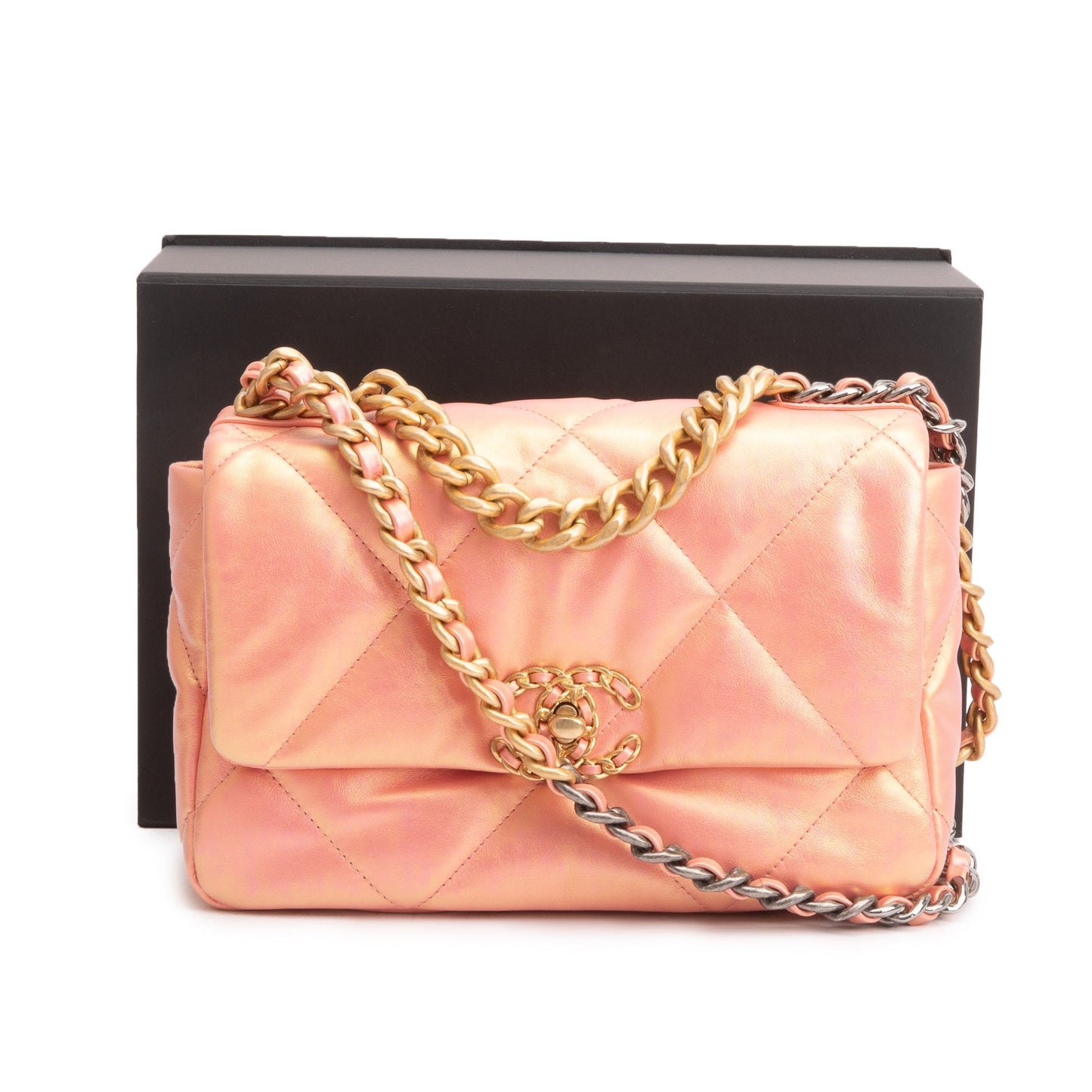 Chanel Iridescent 19 Flap Leather Lambskin Pink Travel Bag