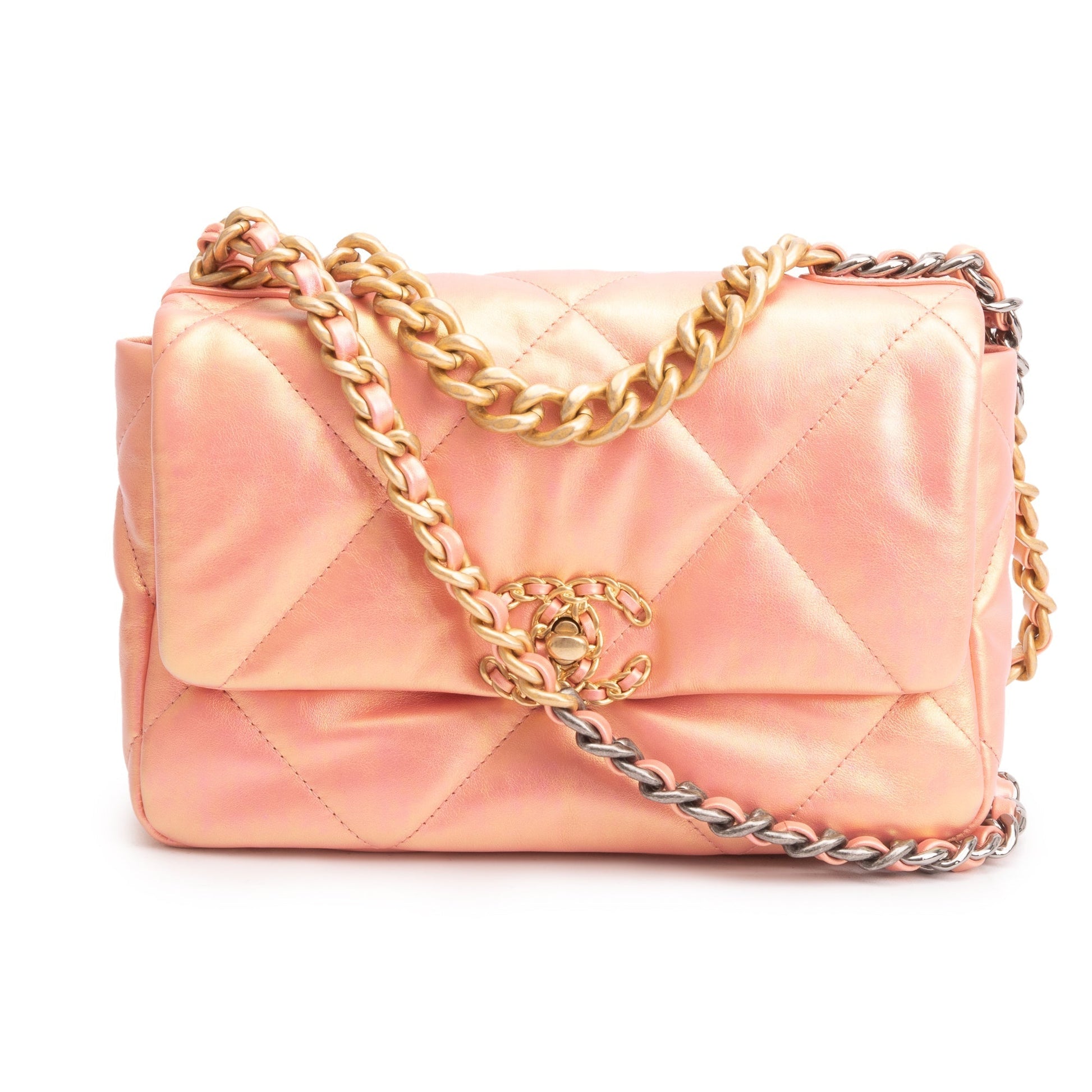 Chanel Iridescent 19 Flap Leather Lambskin Pink Travel Bag