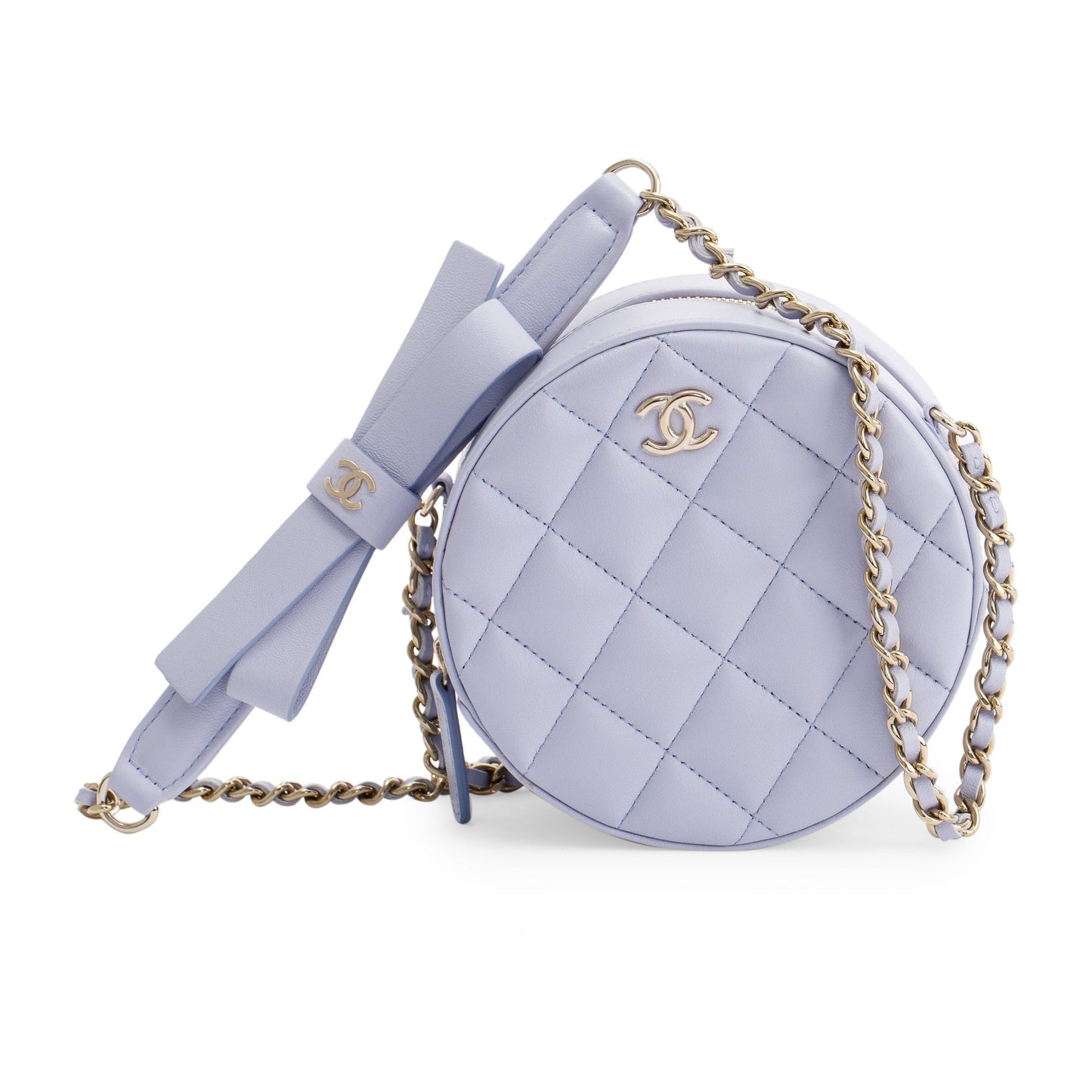 Chanel Purple Bow Round Lambskin Travel Bag