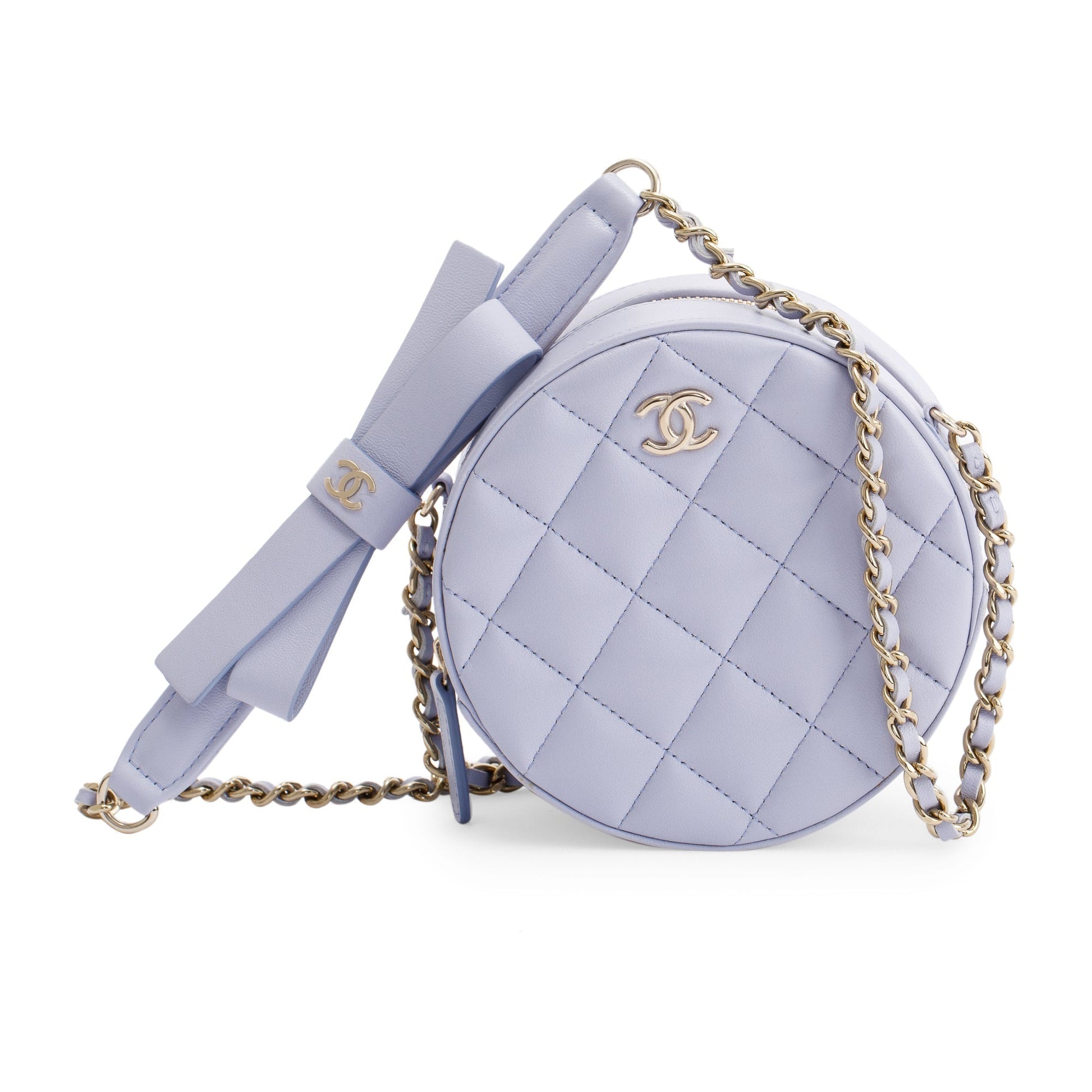 Chanel Purple Bow Round Lambskin Travel Bag