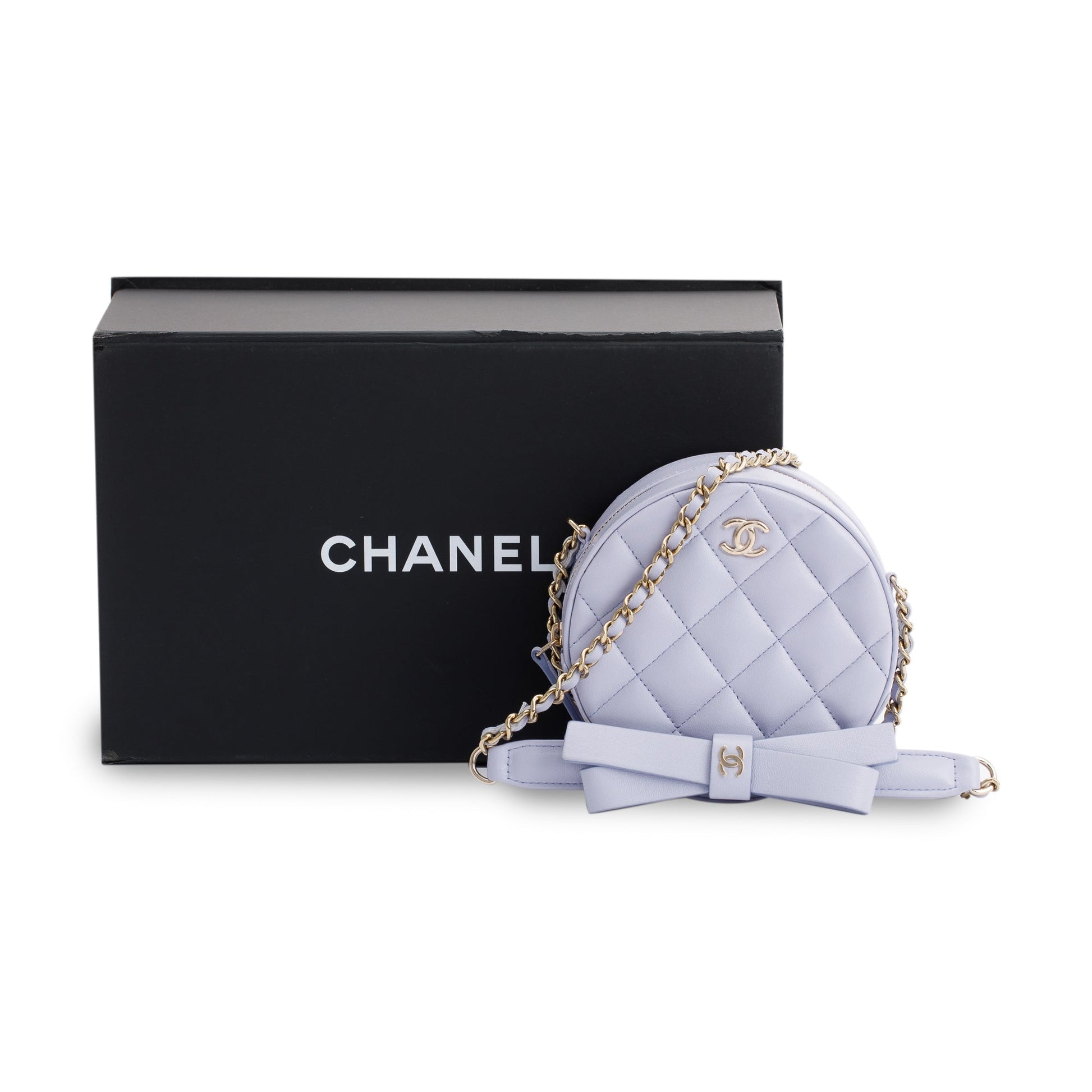 Chanel Purple Bow Round Lambskin Travel Bag