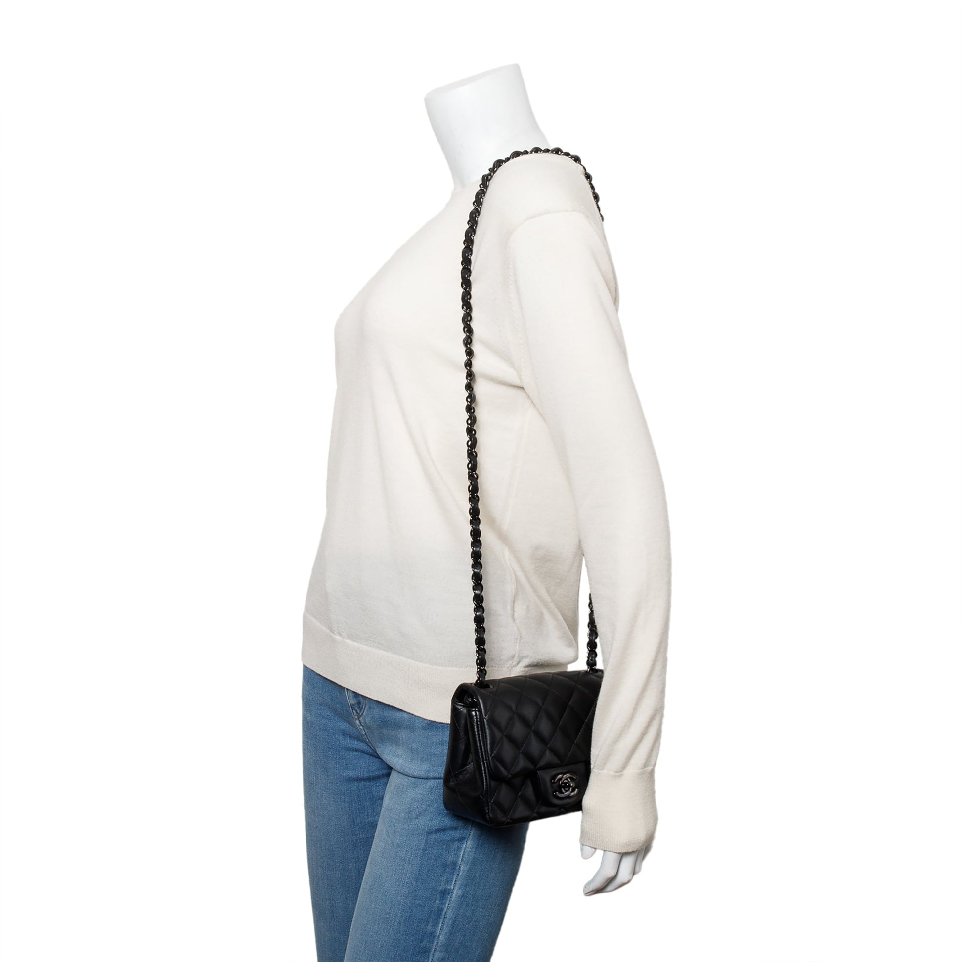 Chanel So Quilted Classic Square Flap Leather Lambskin Black Travel Bag