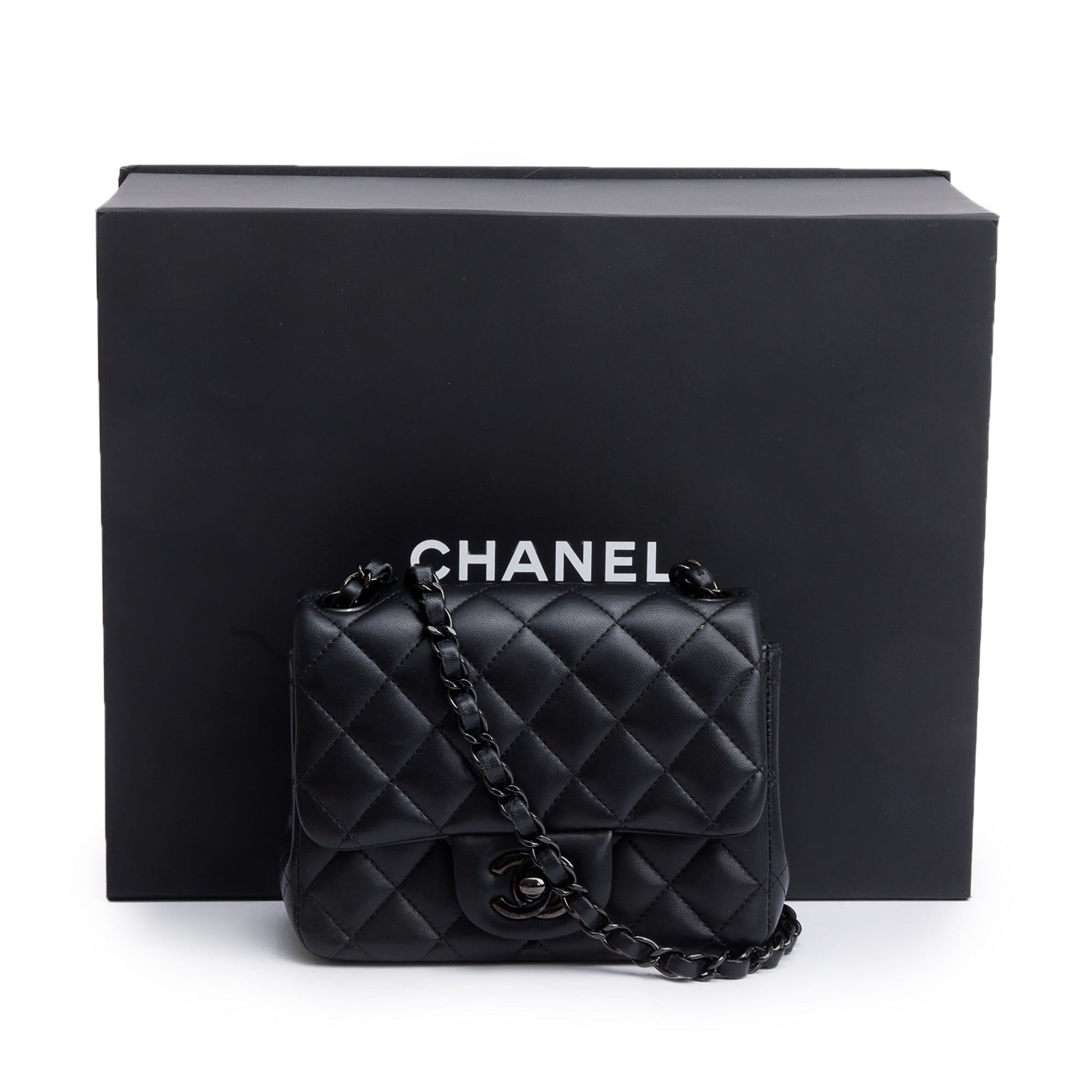 Chanel So Quilted Classic Square Flap Leather Lambskin Black Travel Bag