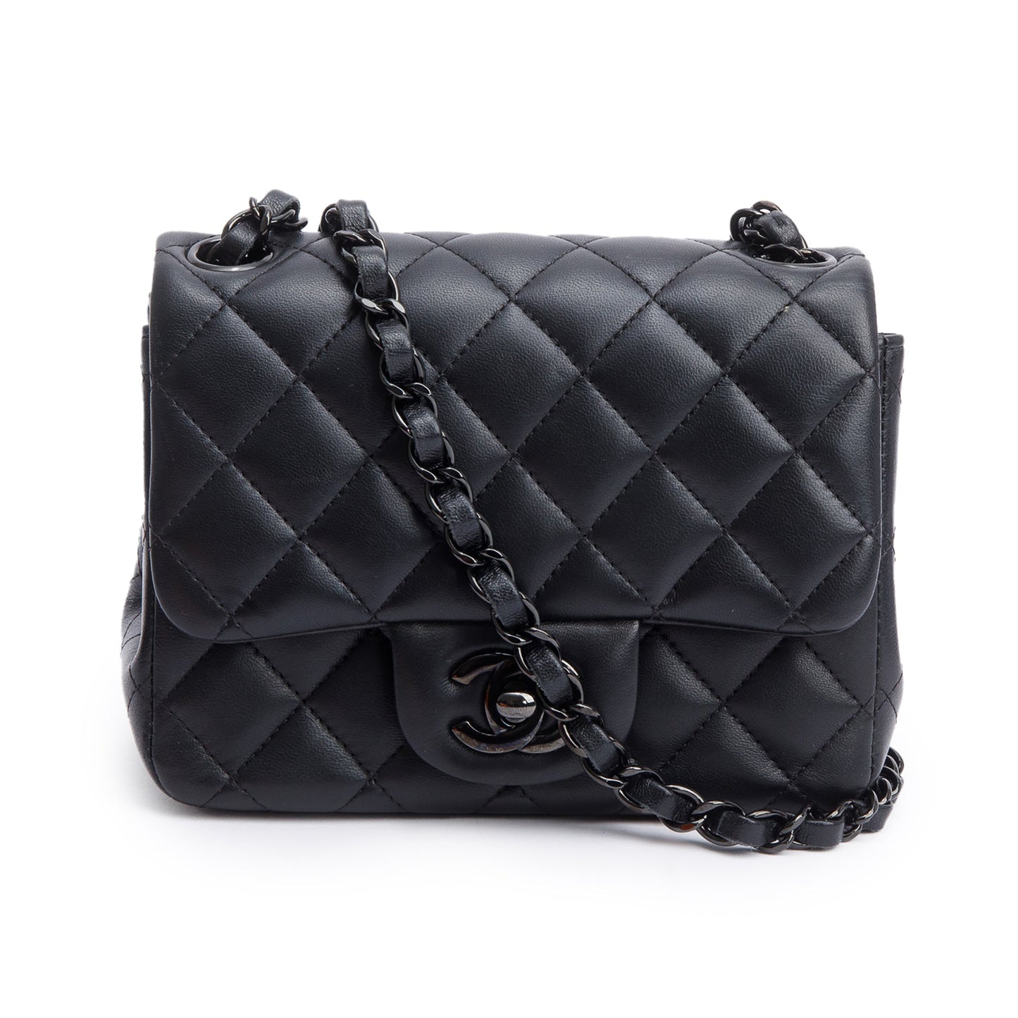 Chanel So Quilted Classic Square Flap Leather Lambskin Black Travel Bag