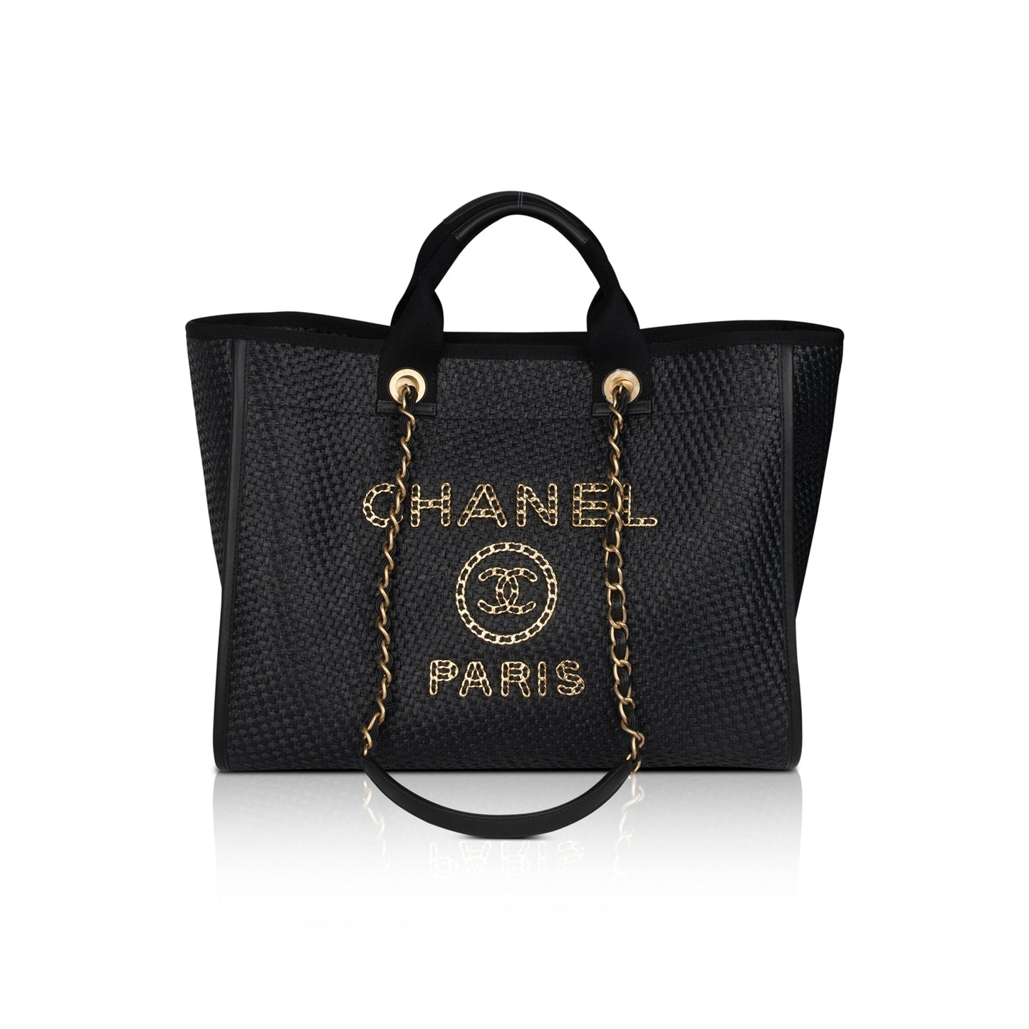 Chanel Straw Raffia Deauville Calfskin Travel Bag