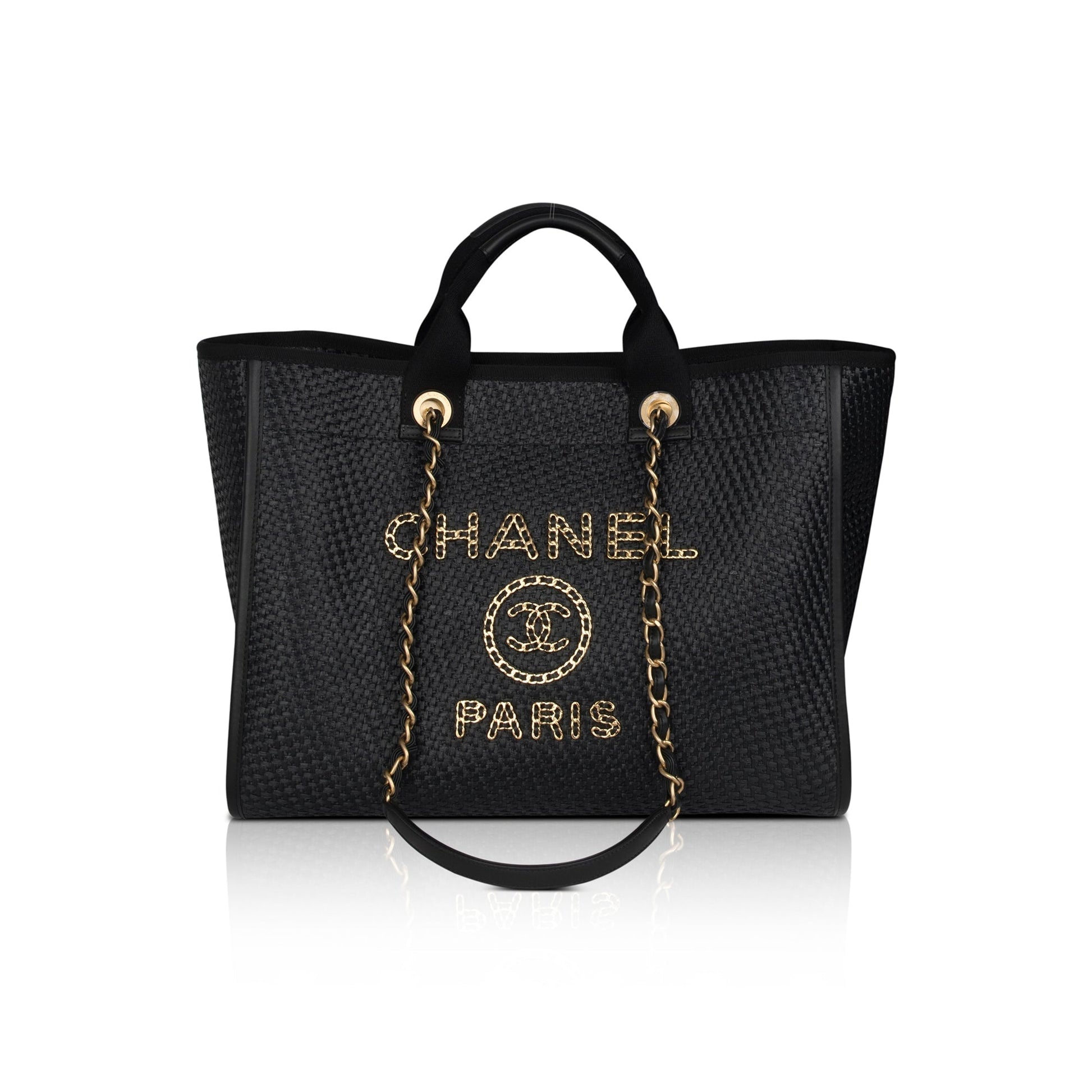 Chanel Straw Raffia Deauville Calfskin Travel Bag