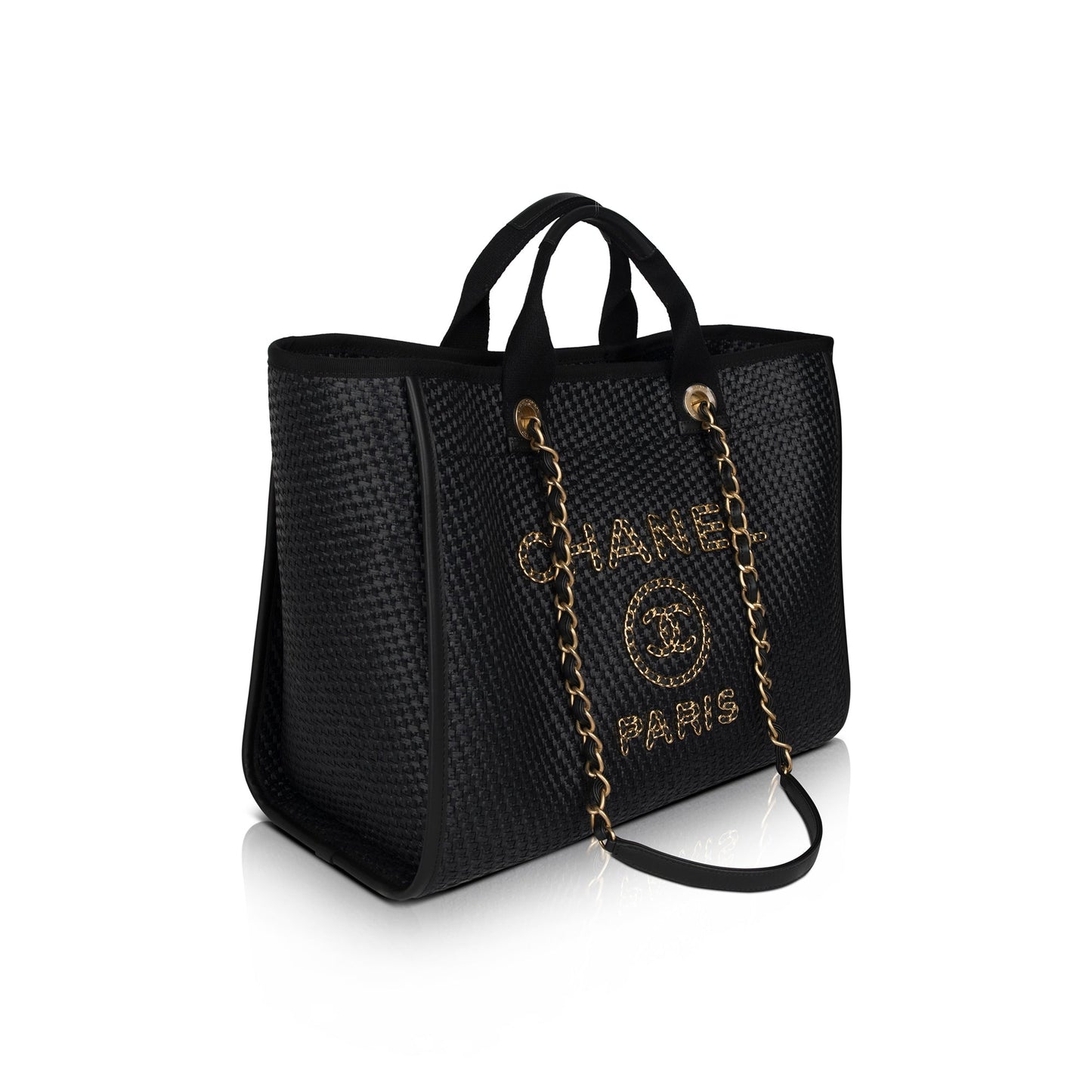 Chanel Straw Raffia Deauville Calfskin Travel Bag