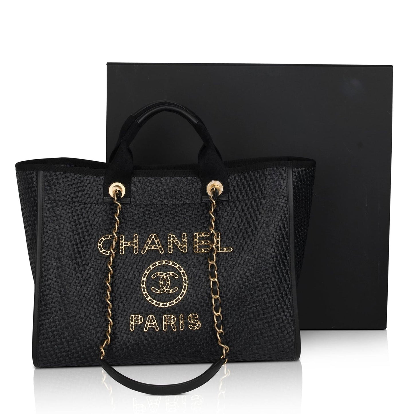 Chanel Straw Raffia Deauville Calfskin Travel Bag