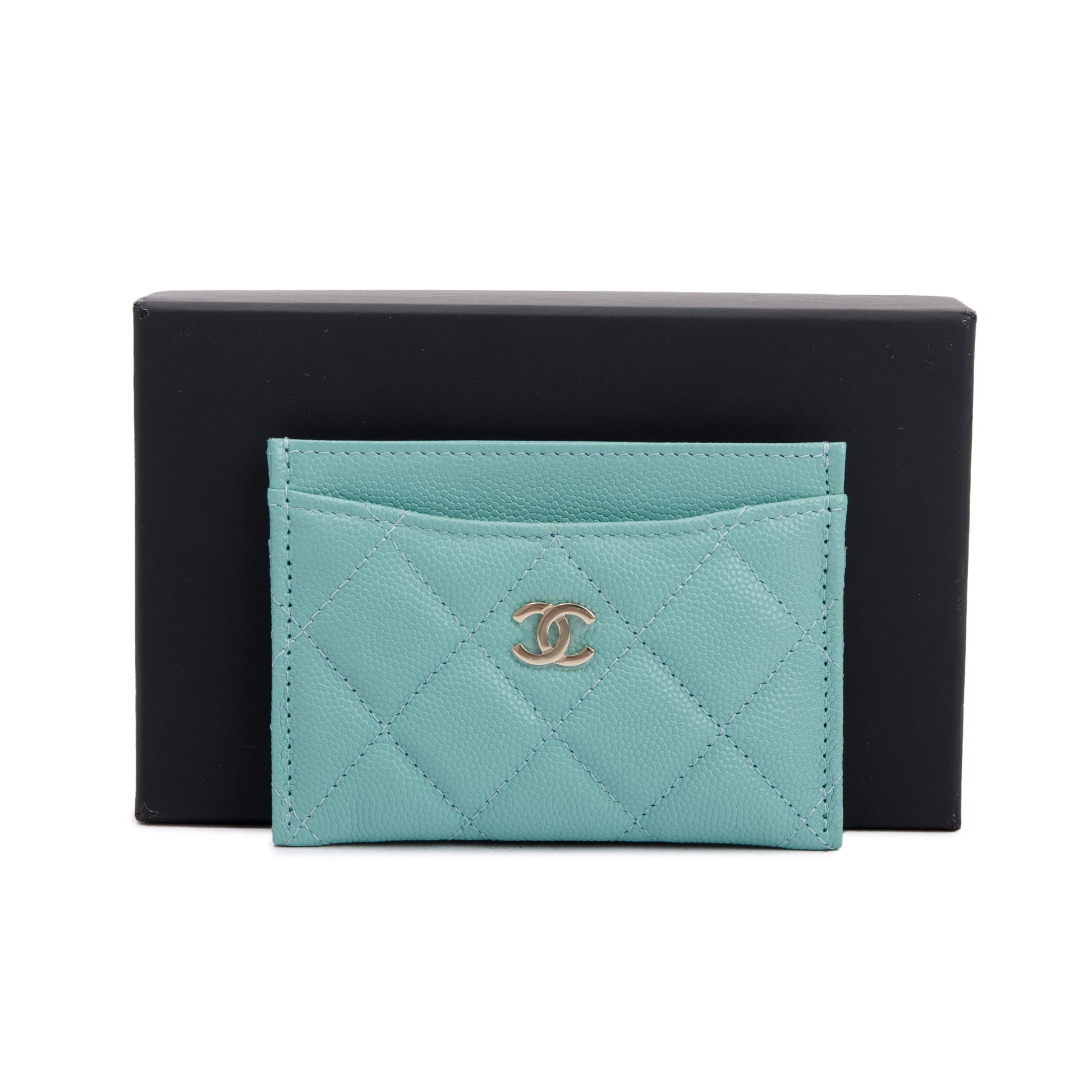 Chanel Tiffany Caviar Classic Card Holder Leather Blue Wallet Case
