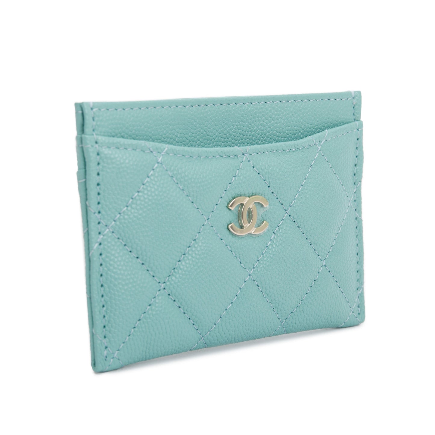 Chanel Tiffany Caviar Classic Card Holder Leather Blue Wallet Case