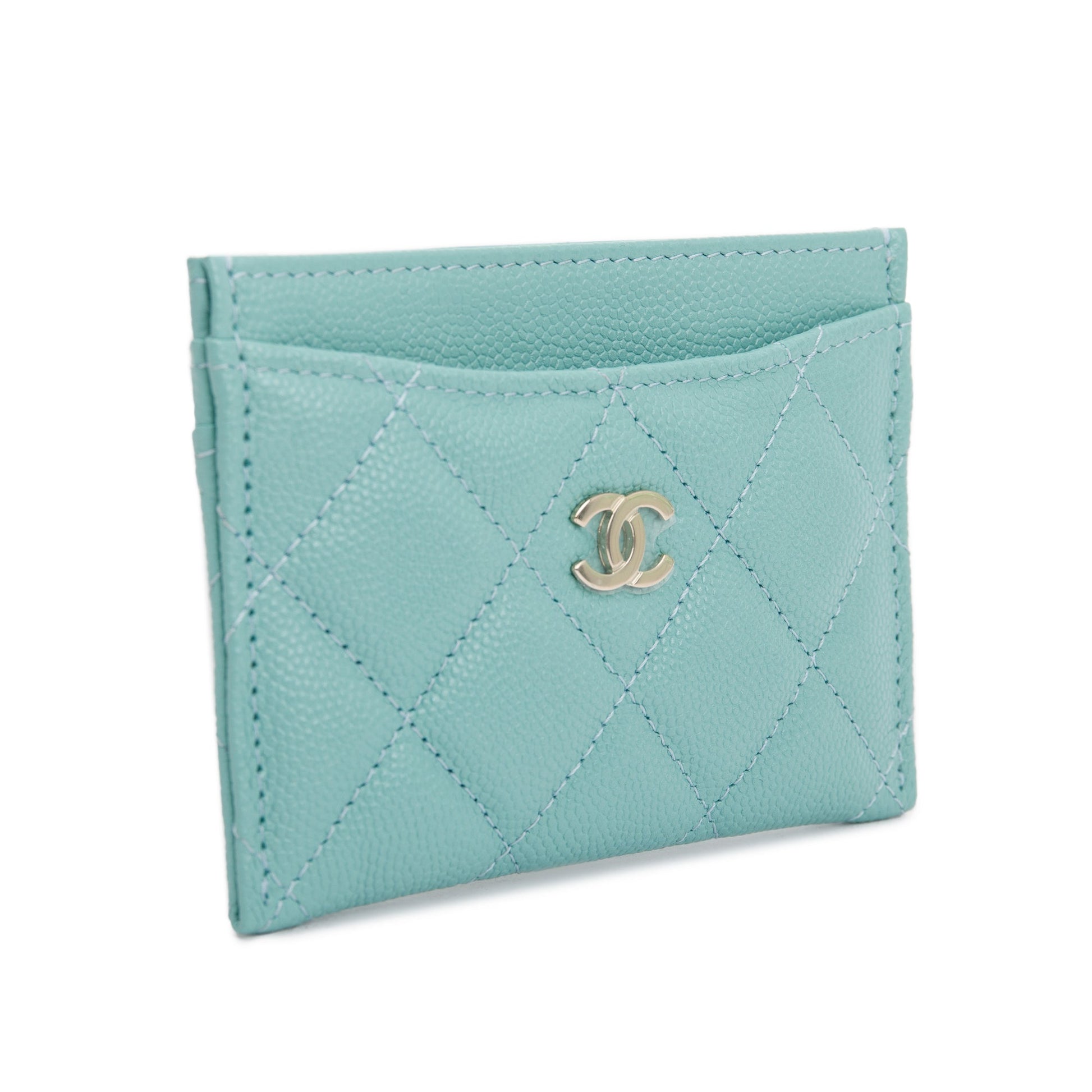 Chanel Tiffany Caviar Classic Card Holder Leather Blue Wallet Case
