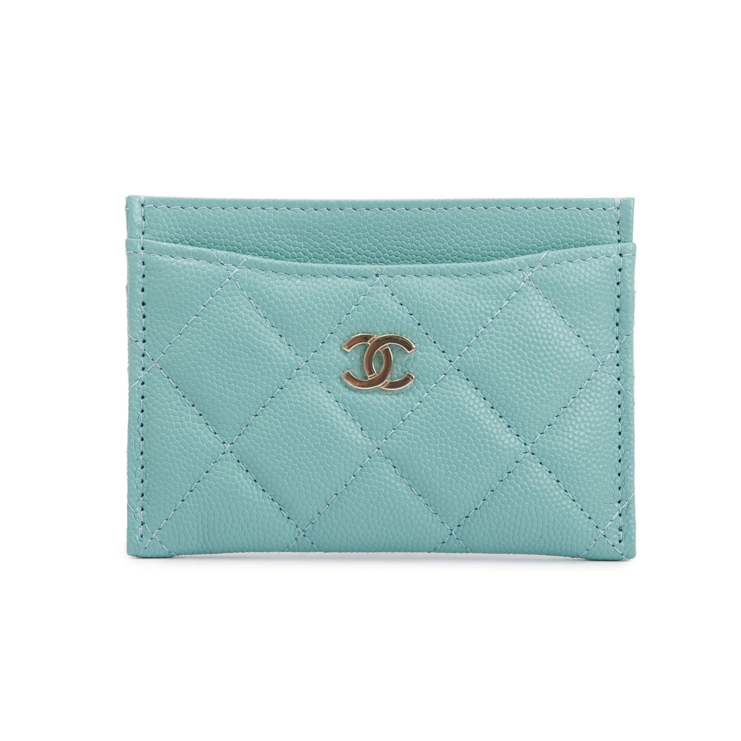 Chanel Tiffany Caviar Classic Card Holder Leather Blue Wallet Case