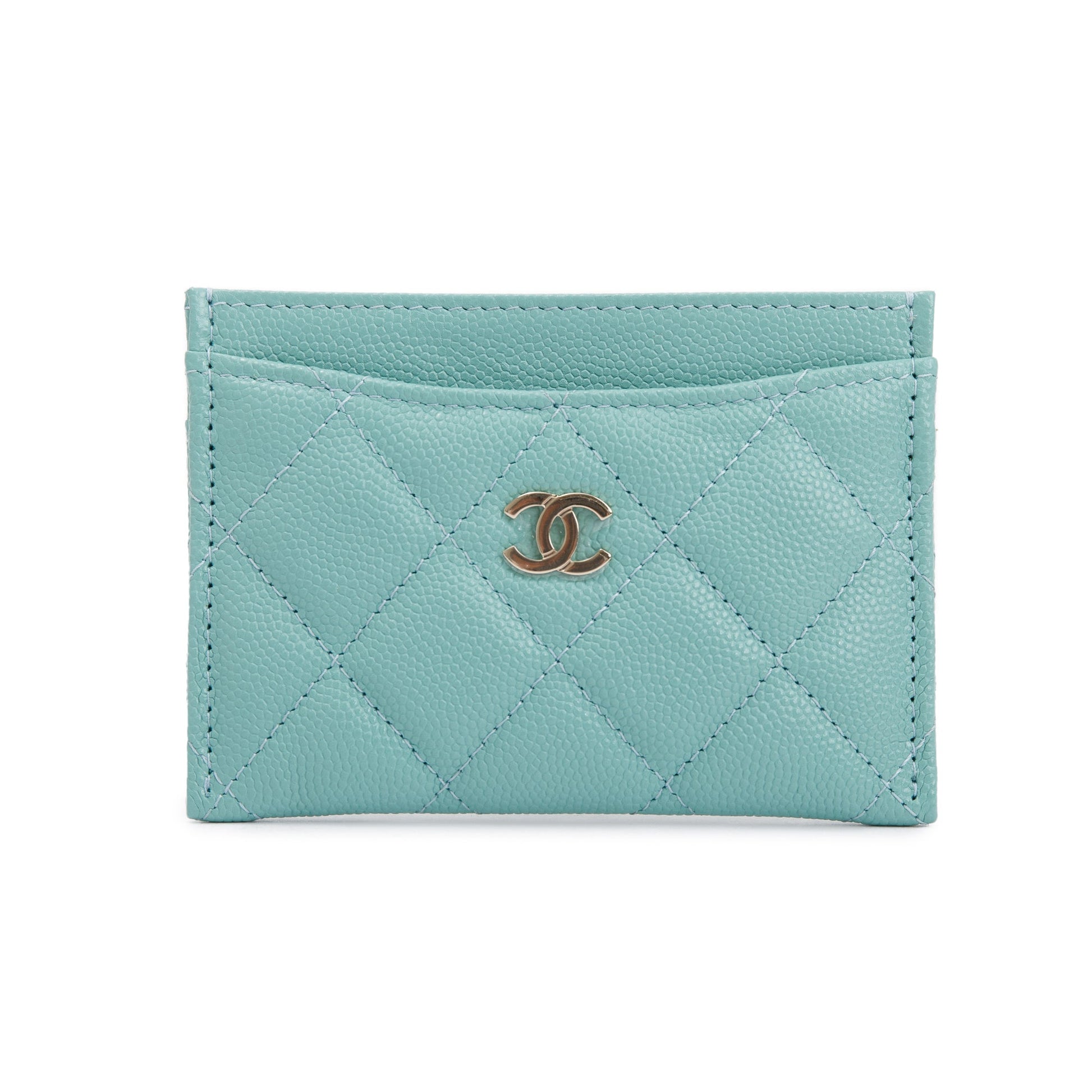 Chanel Tiffany Caviar Classic Card Holder Leather Blue Wallet Case