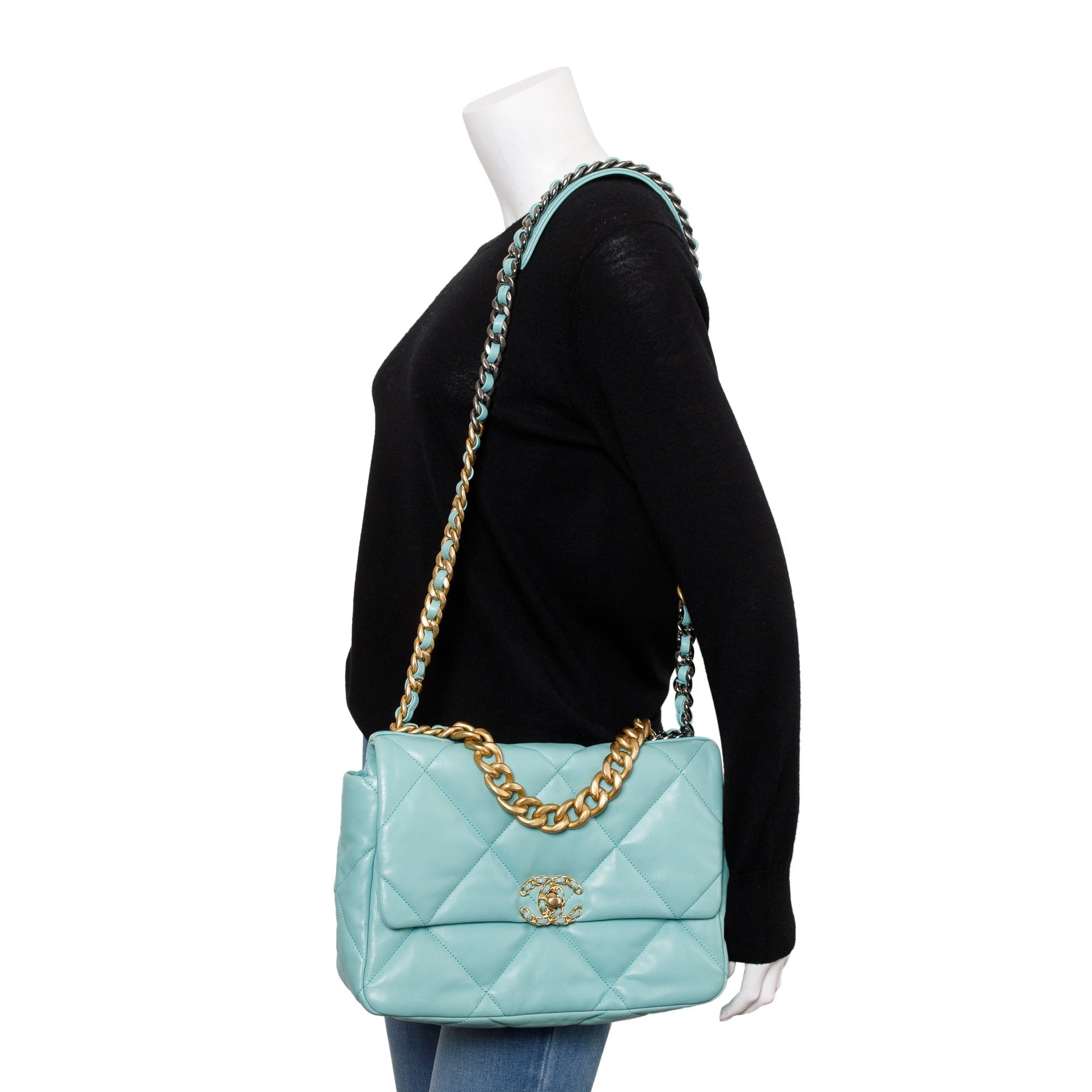 Chanel Tiffany 19 Flap Leather Lambskin Blue Travel Bag