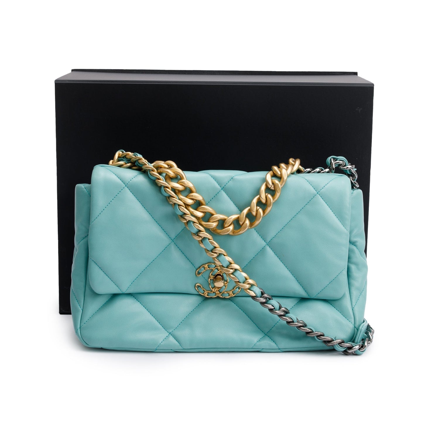 Chanel Tiffany 19 Flap Leather Lambskin Blue Travel Bag