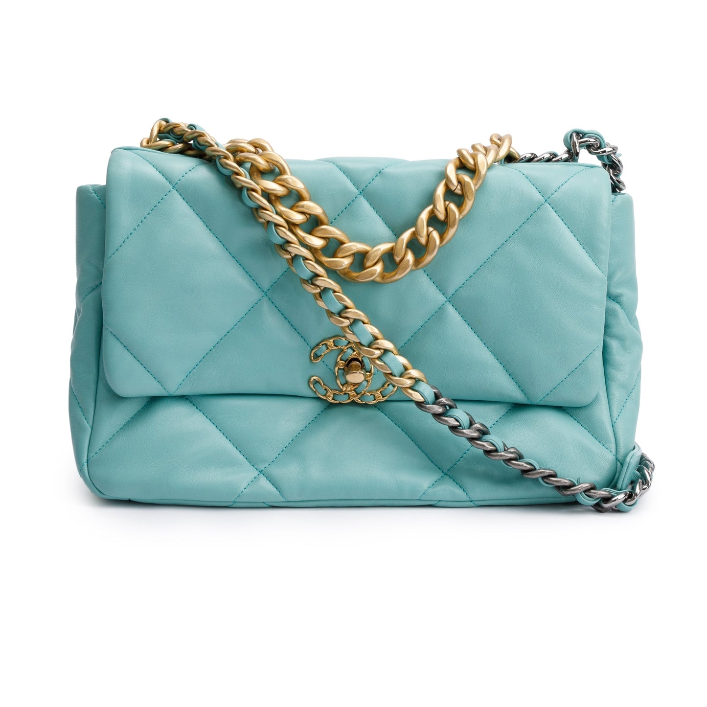 Chanel Tiffany 19 Flap Leather Lambskin Blue Travel Bag