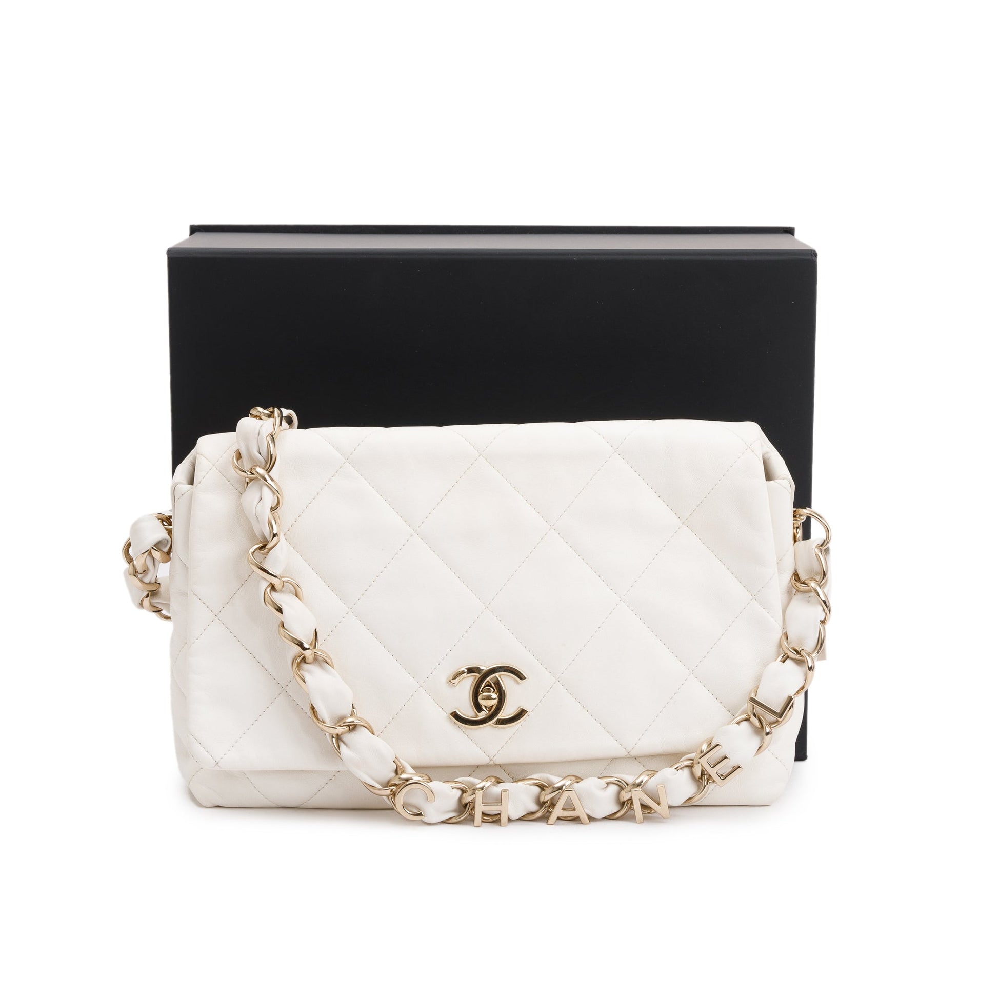 Chanel Logo Flap Leather Calfskin White Travel Bag