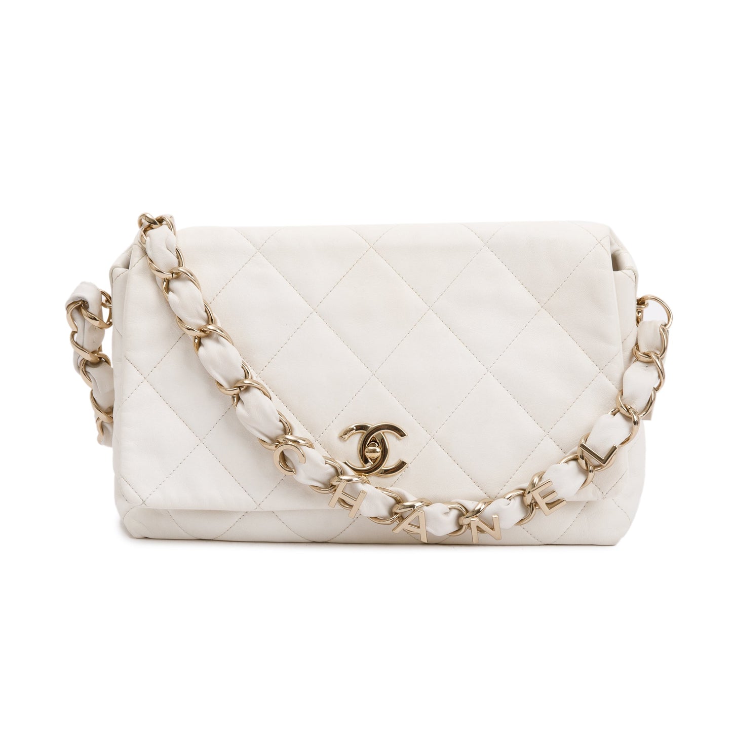 Chanel Logo Flap Leather Calfskin White Travel Bag