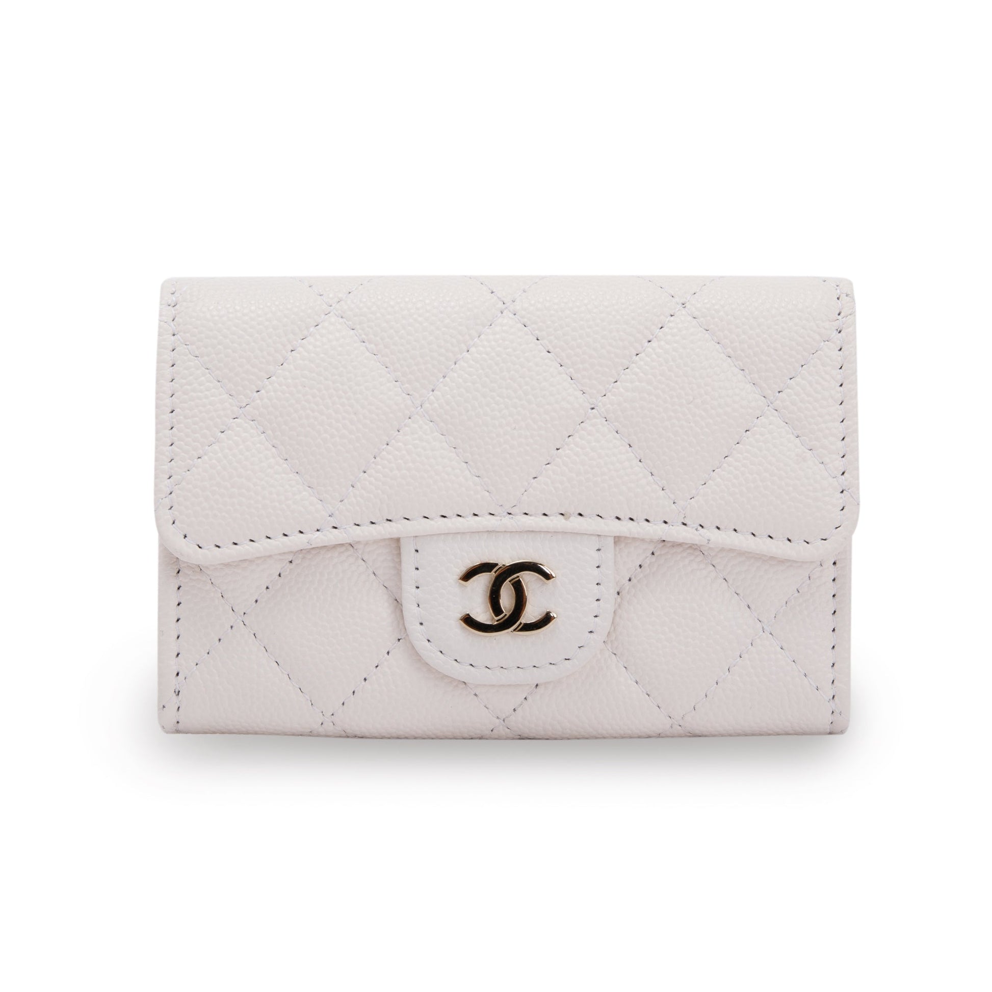Chanel Caviar Classic Flap Card Holder White Wallet Case