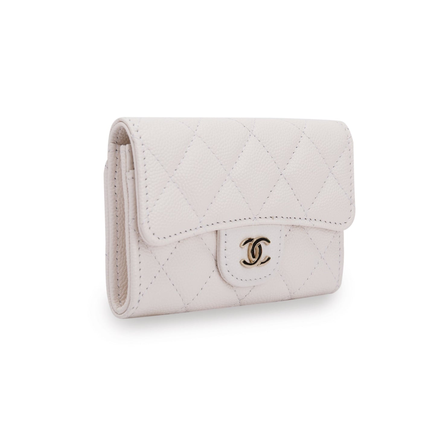 Chanel Caviar Classic Flap Card Holder White Wallet Case