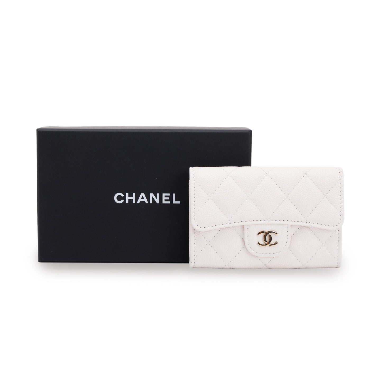 Chanel Caviar Classic Flap Card Holder White Wallet Case