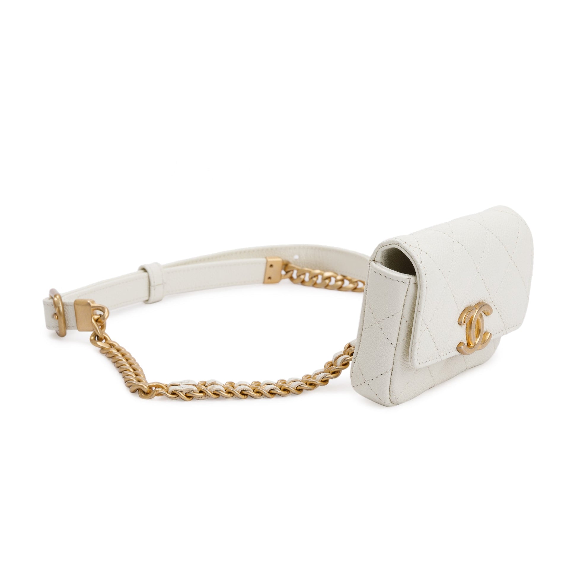 Chanel Caviar CC Flap Card Holder Leather White Wallet Case