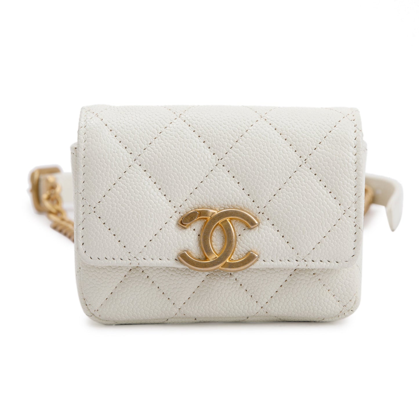 Chanel Caviar CC Flap Card Holder Leather White Wallet Case