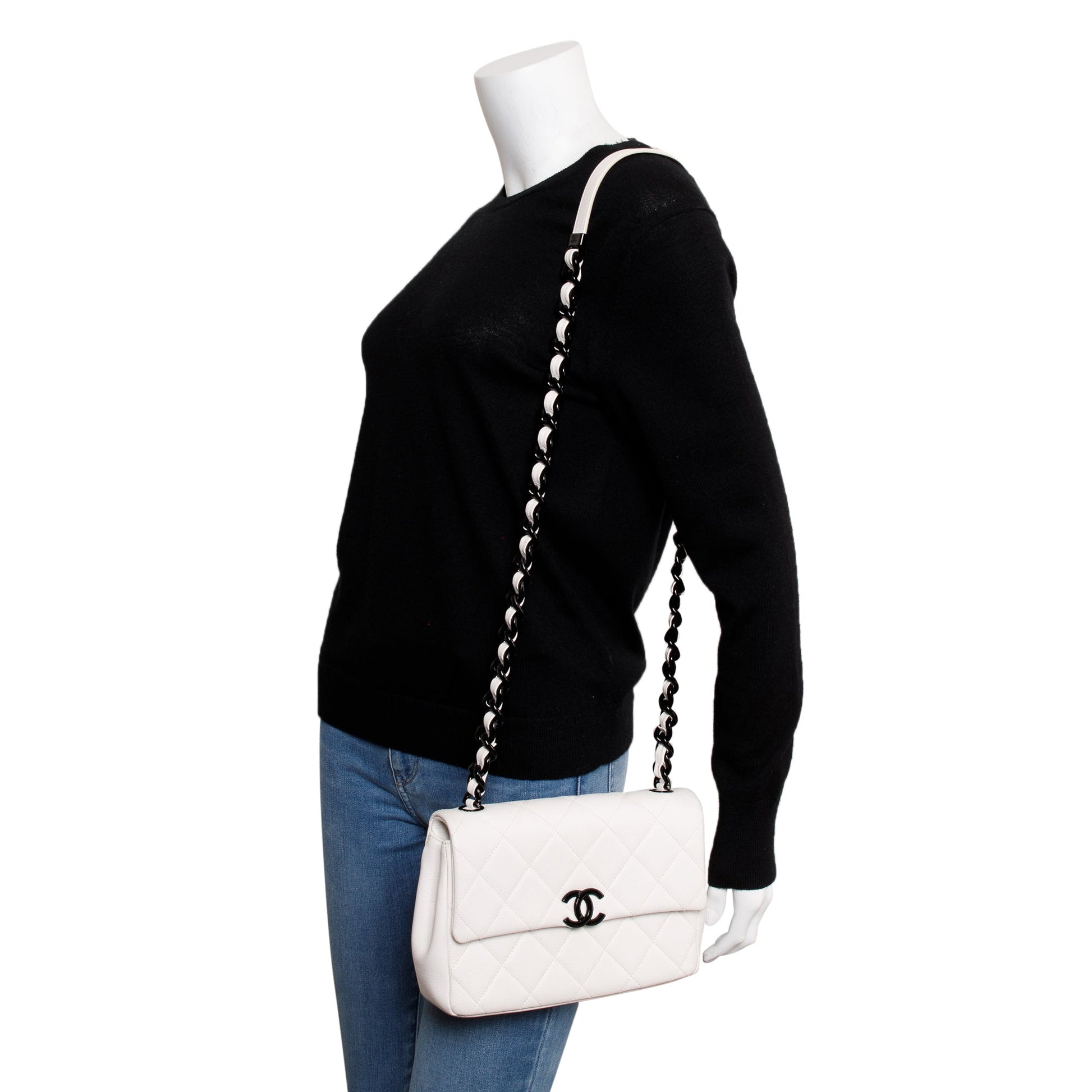 Chanel Caviar My Everything Flap Leather White Travel Bag