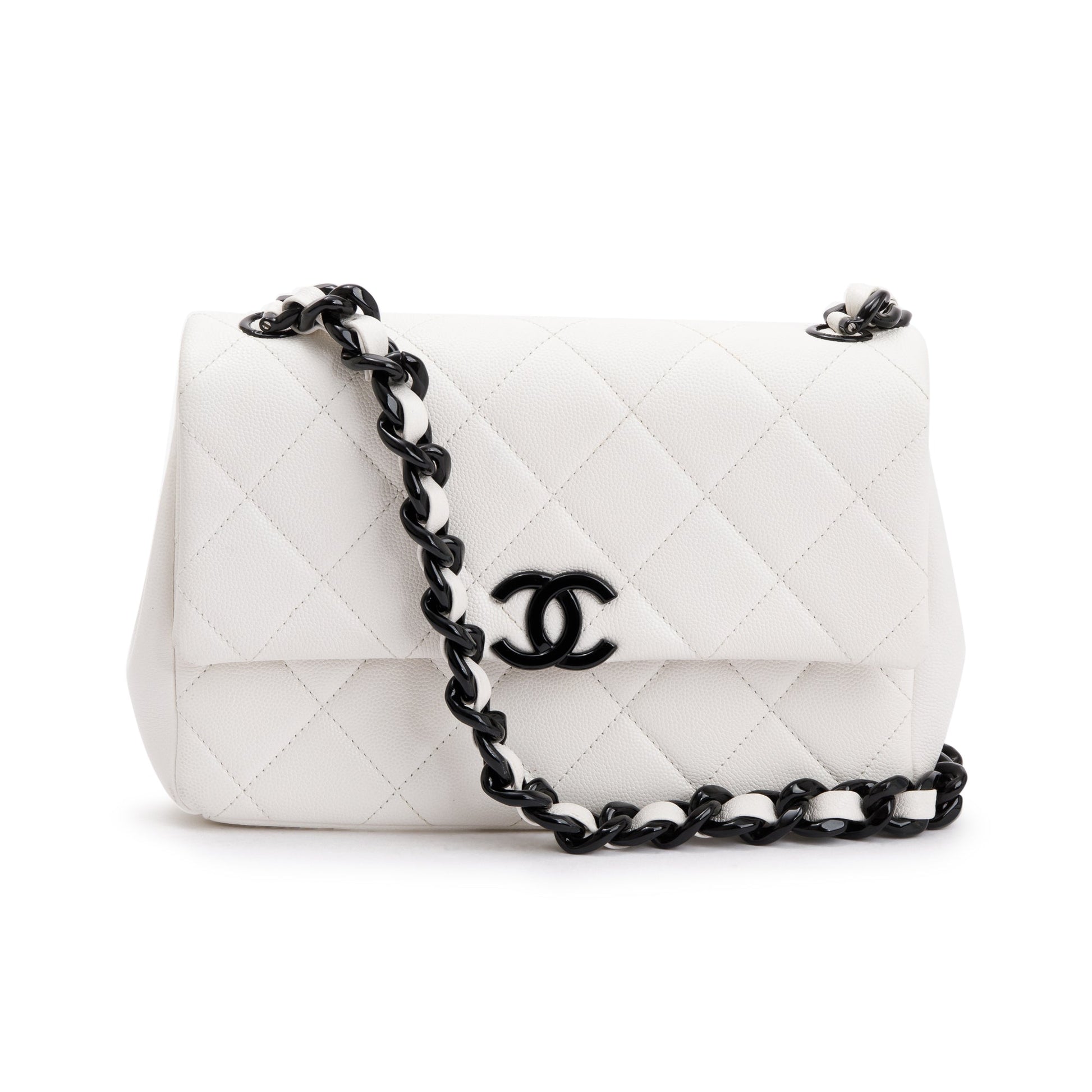 Chanel Caviar My Everything Flap Leather White Travel Bag