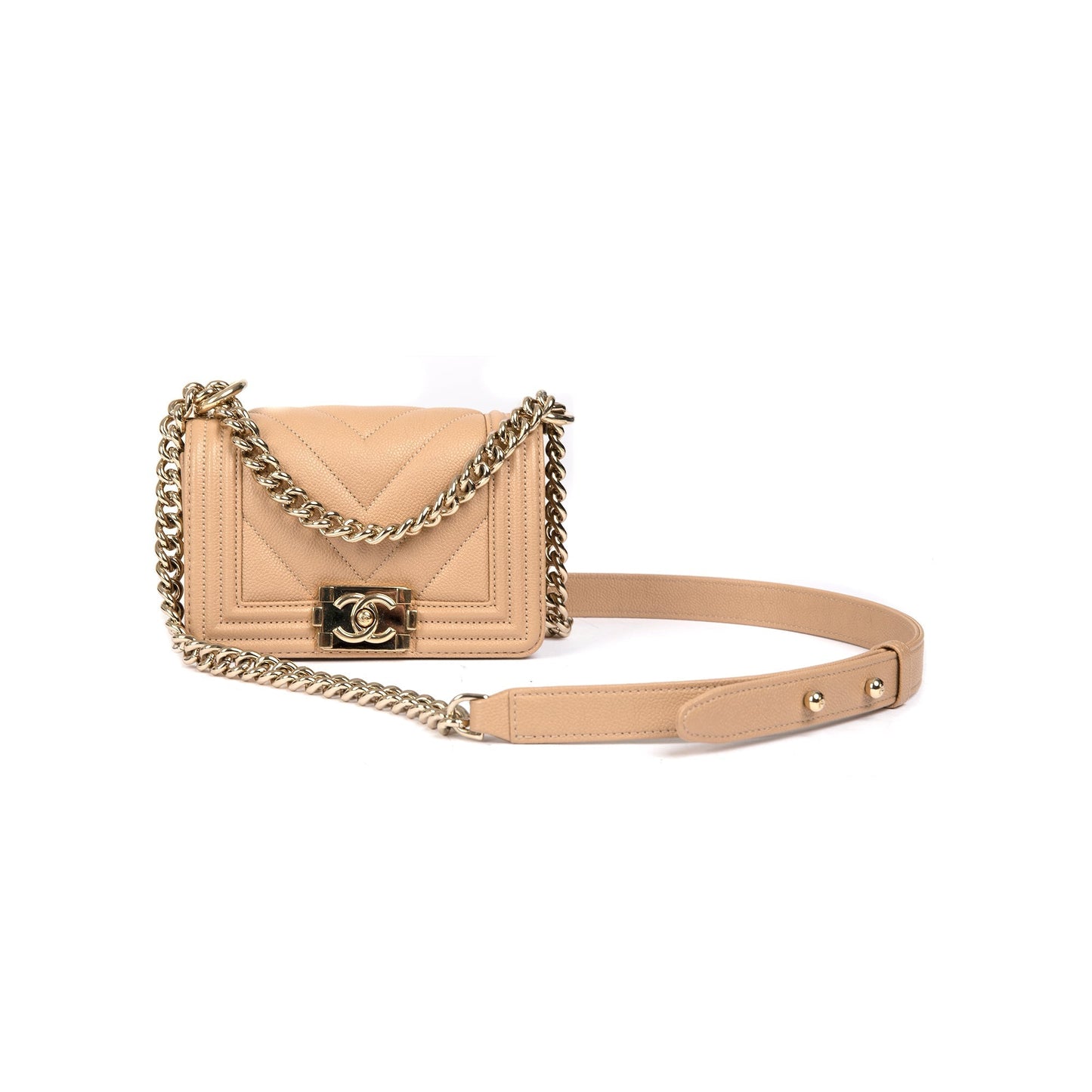 Chanel Caviar Boy Beige Travel Bag