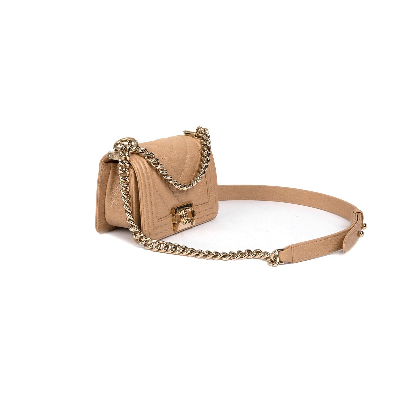 Chanel Caviar Boy Beige Travel Bag