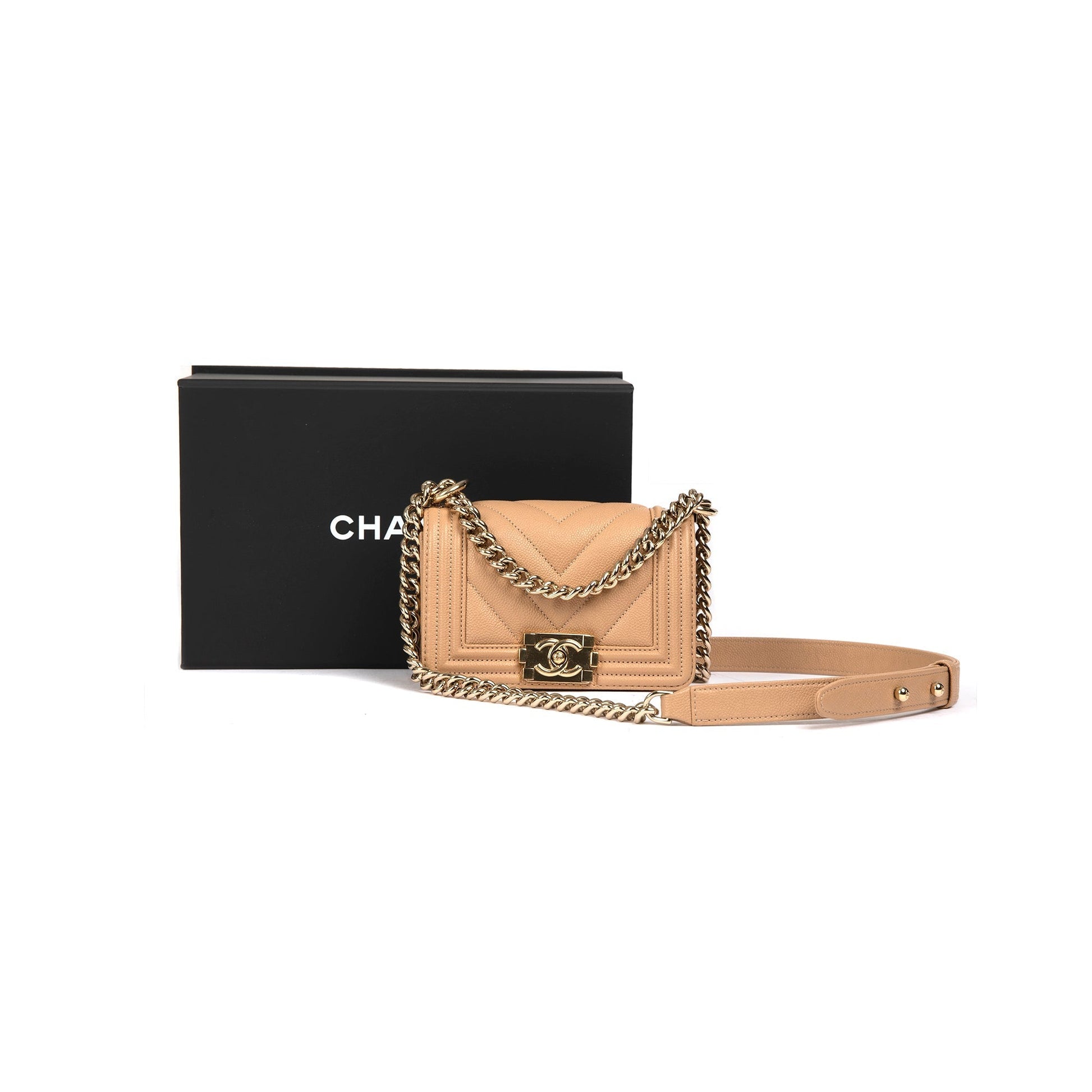 Chanel Caviar Boy Beige Travel Bag