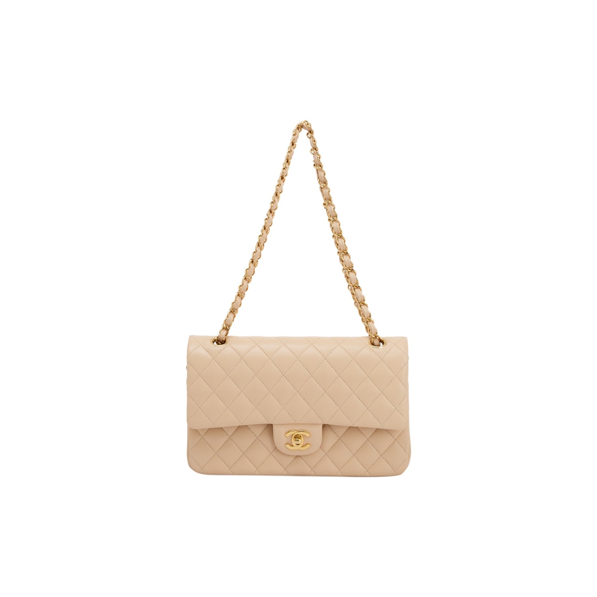 Chanel Classic Double Flap Lambskin Beige Travel Bag Box Receipt