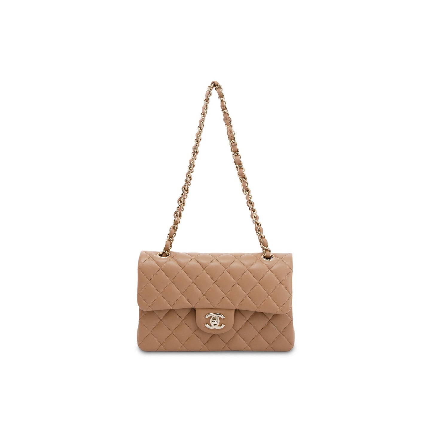 Chanel Classic Double Flap Lambskin Beige Travel Bag 3