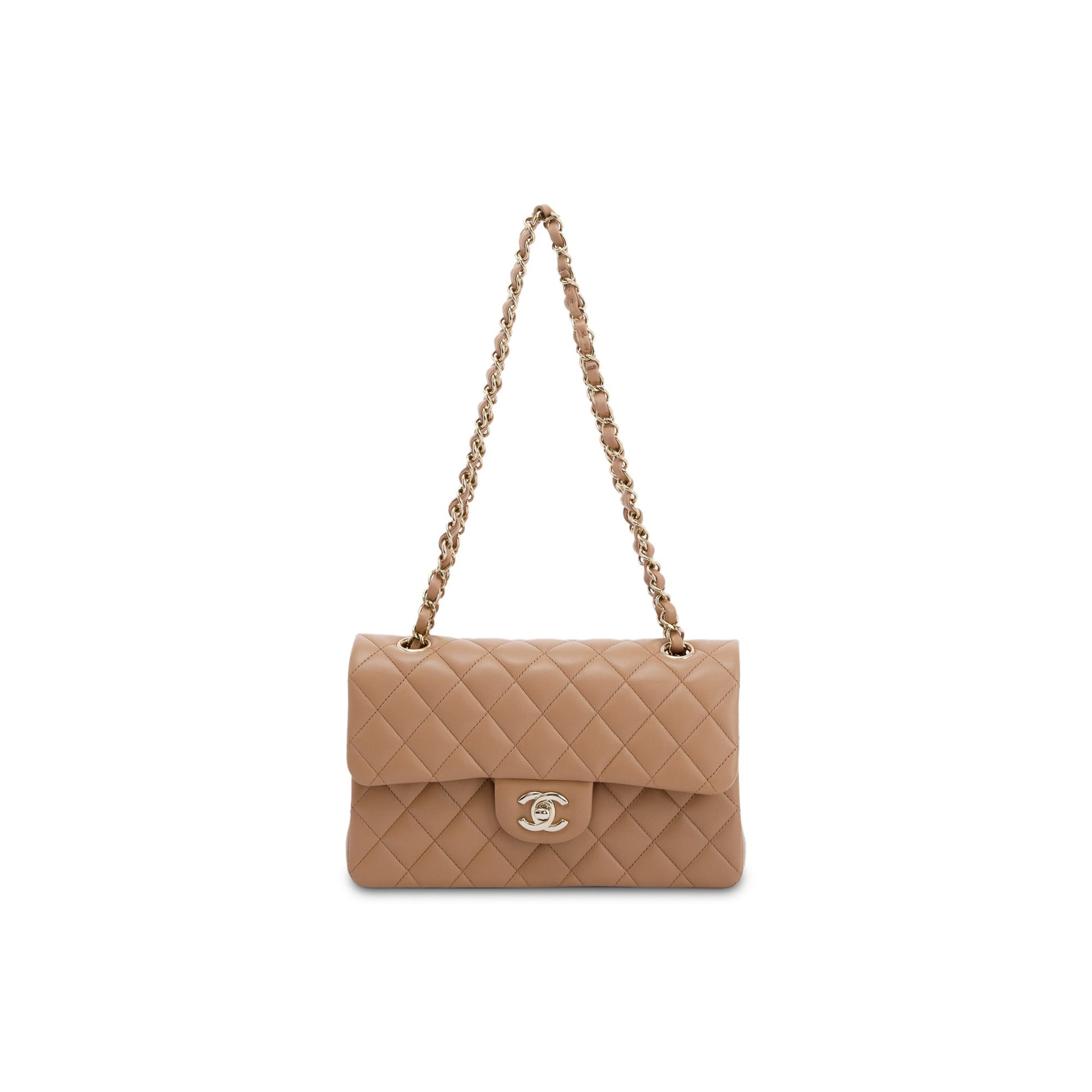 Chanel Classic Double Flap Lambskin Beige Travel Bag 3