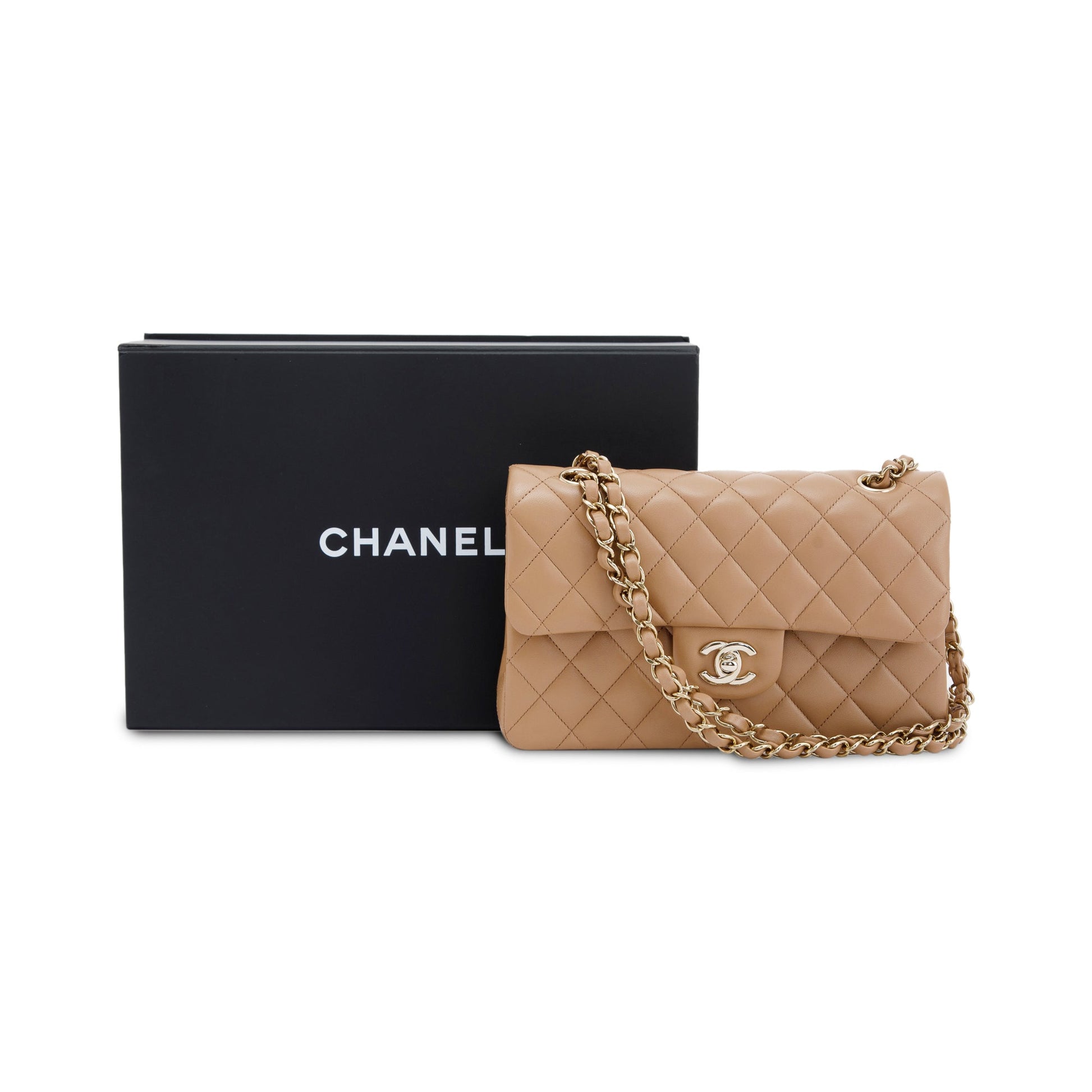 Chanel Classic Double Flap Lambskin Beige Travel Bag 3