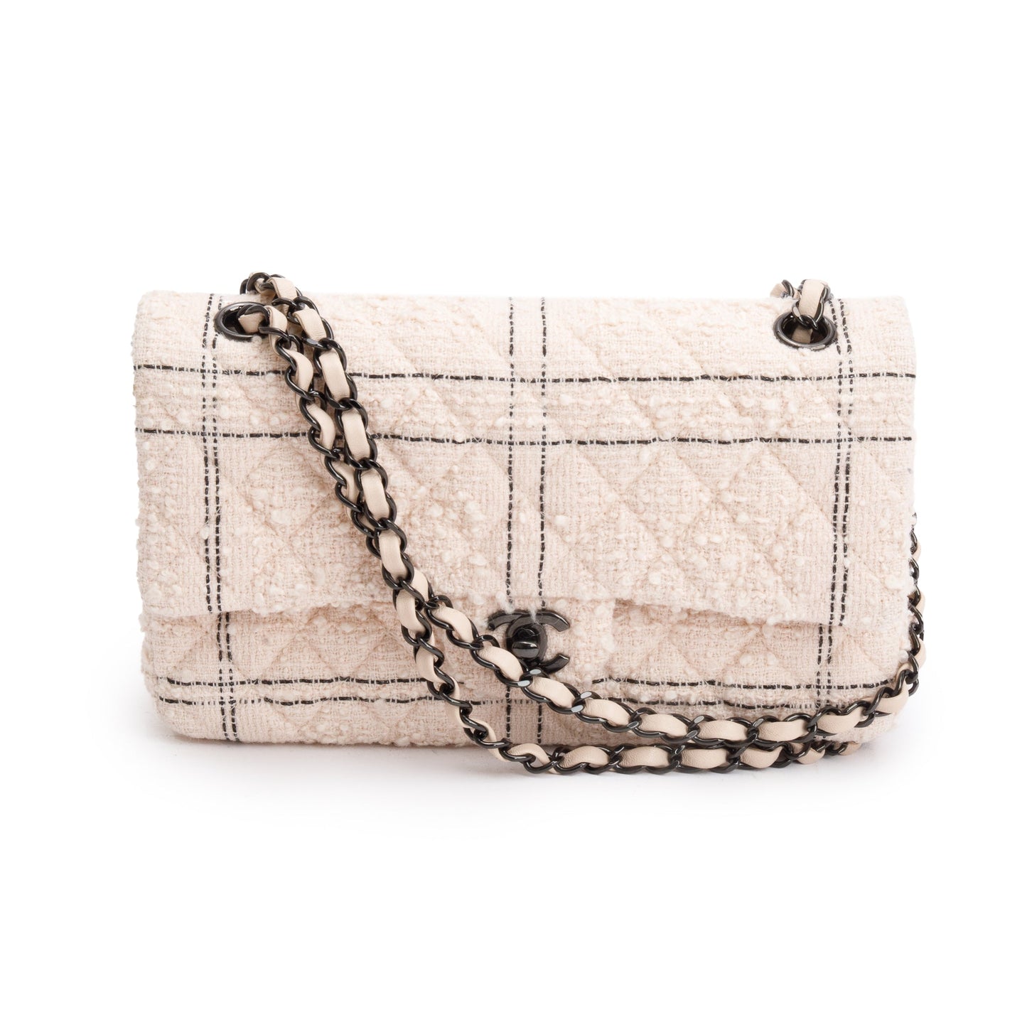 Chanel Wool Tweed Classic Double Flap Beige Travel Bag
