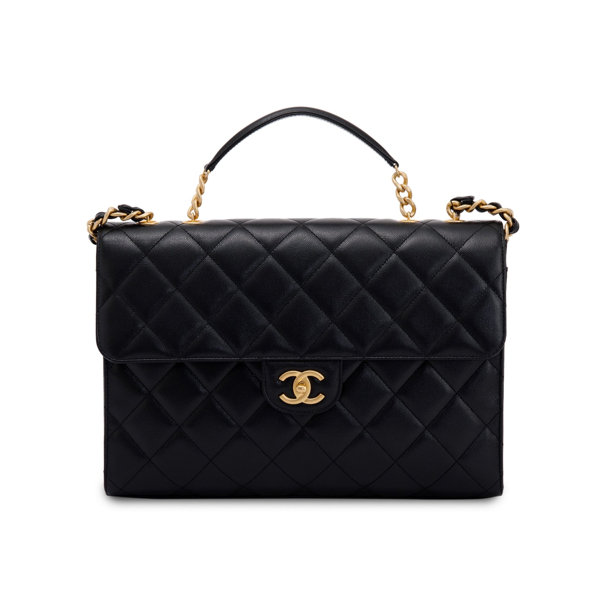Chanel Caviar CC Flap Briefcase Black Travel Bag