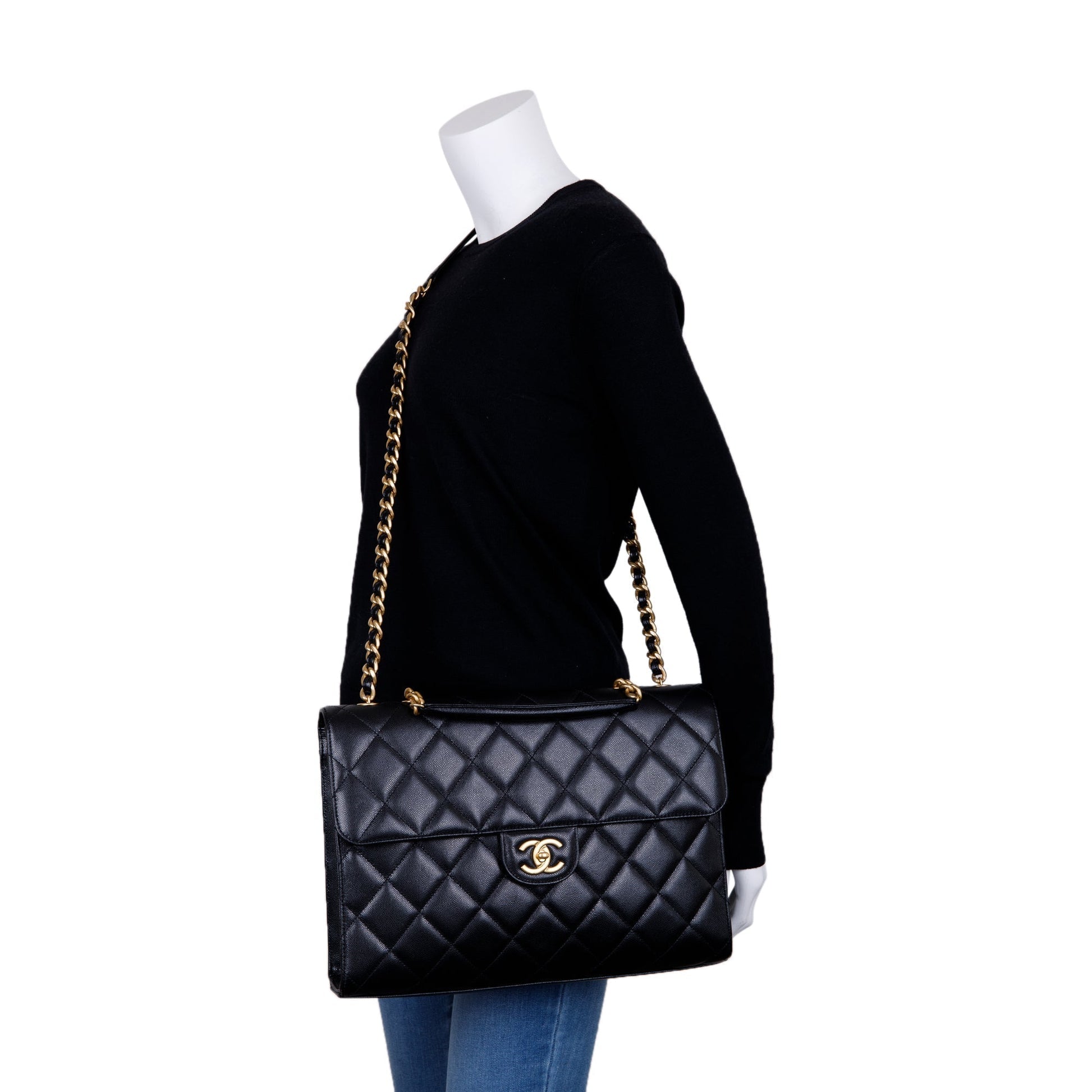 Chanel Caviar CC Flap Briefcase Black Travel Bag