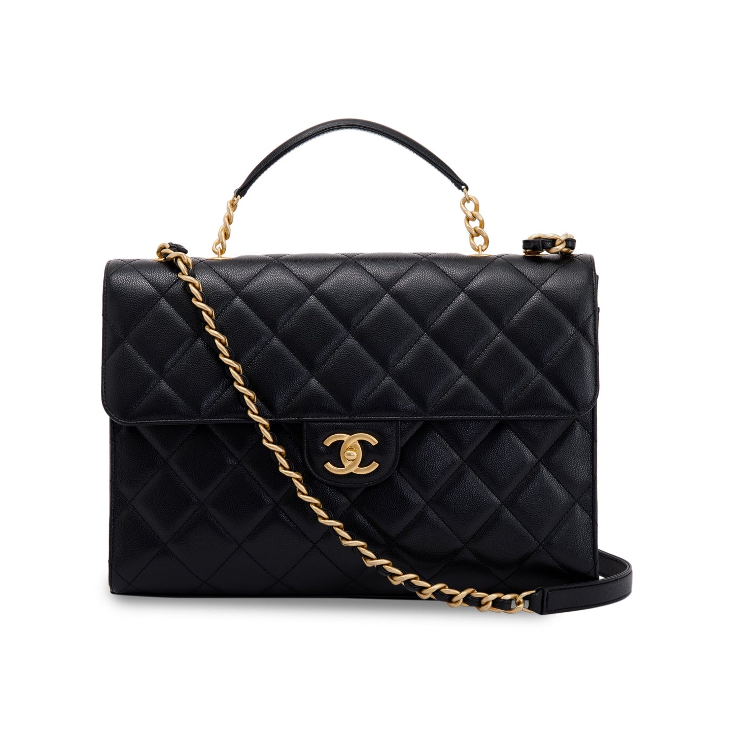 Chanel Caviar CC Flap Briefcase Black Travel Bag